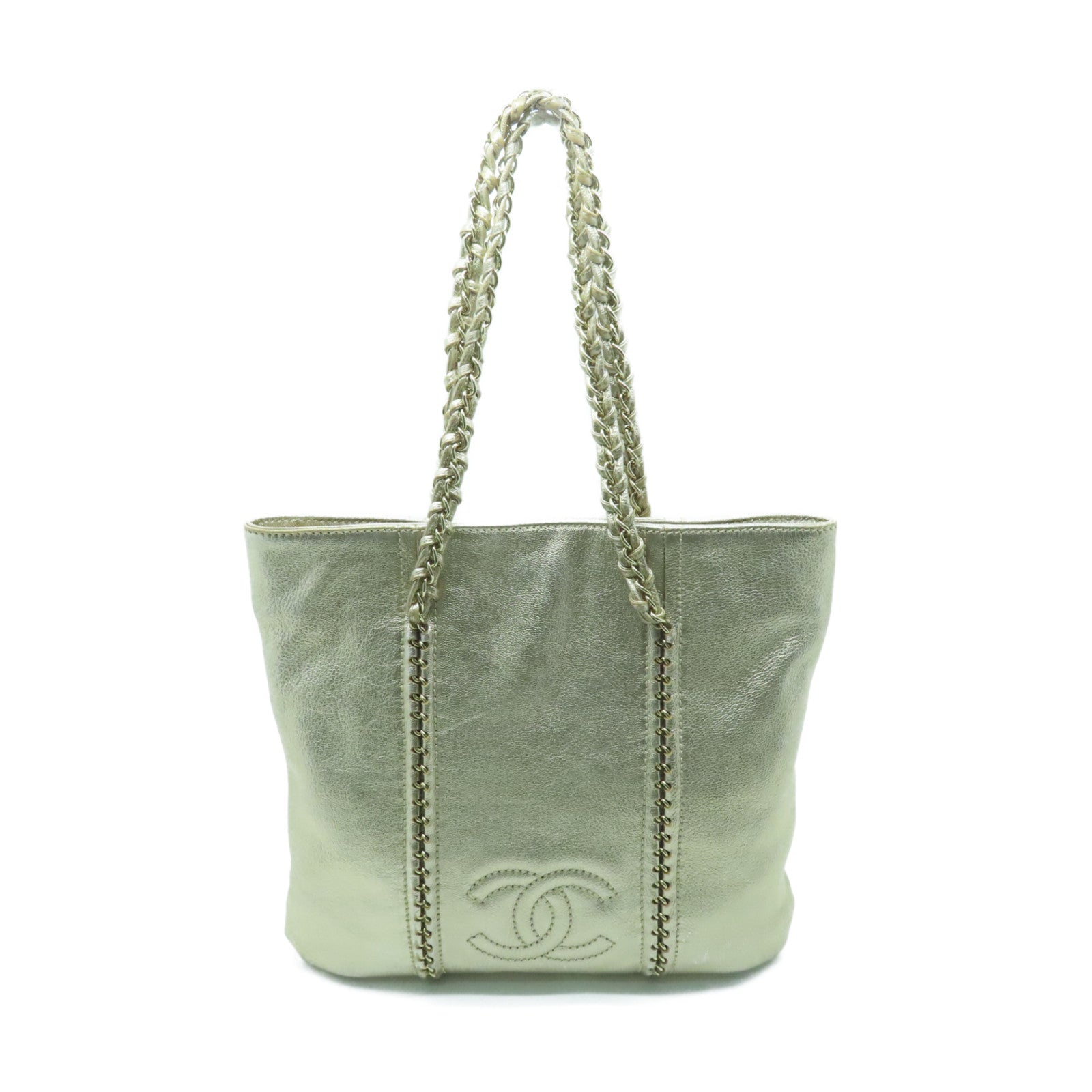 CHANEL 牛皮皮革Chain Shoulder Bag金扣鏈帶肩背袋金色