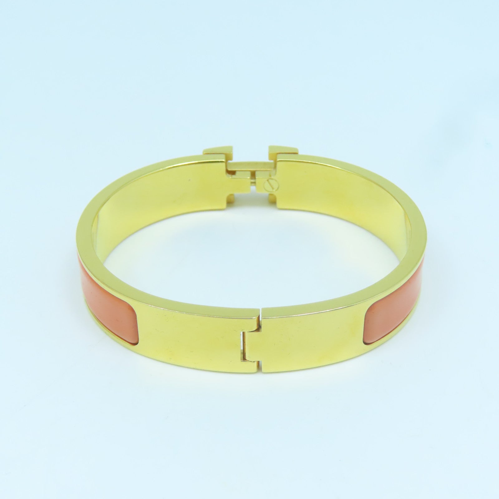HERMES 金屬/琺瑯H Bangle金扣手鐲橙色/金色