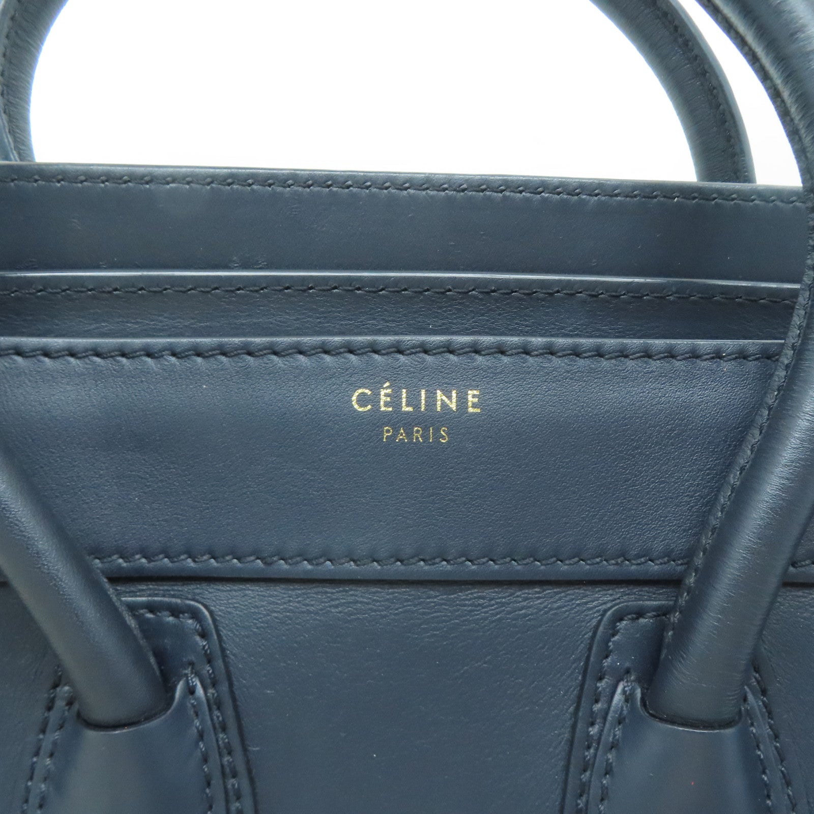 CELINE 牛皮皮革Micro Luggage金扣手挽袋深藍色