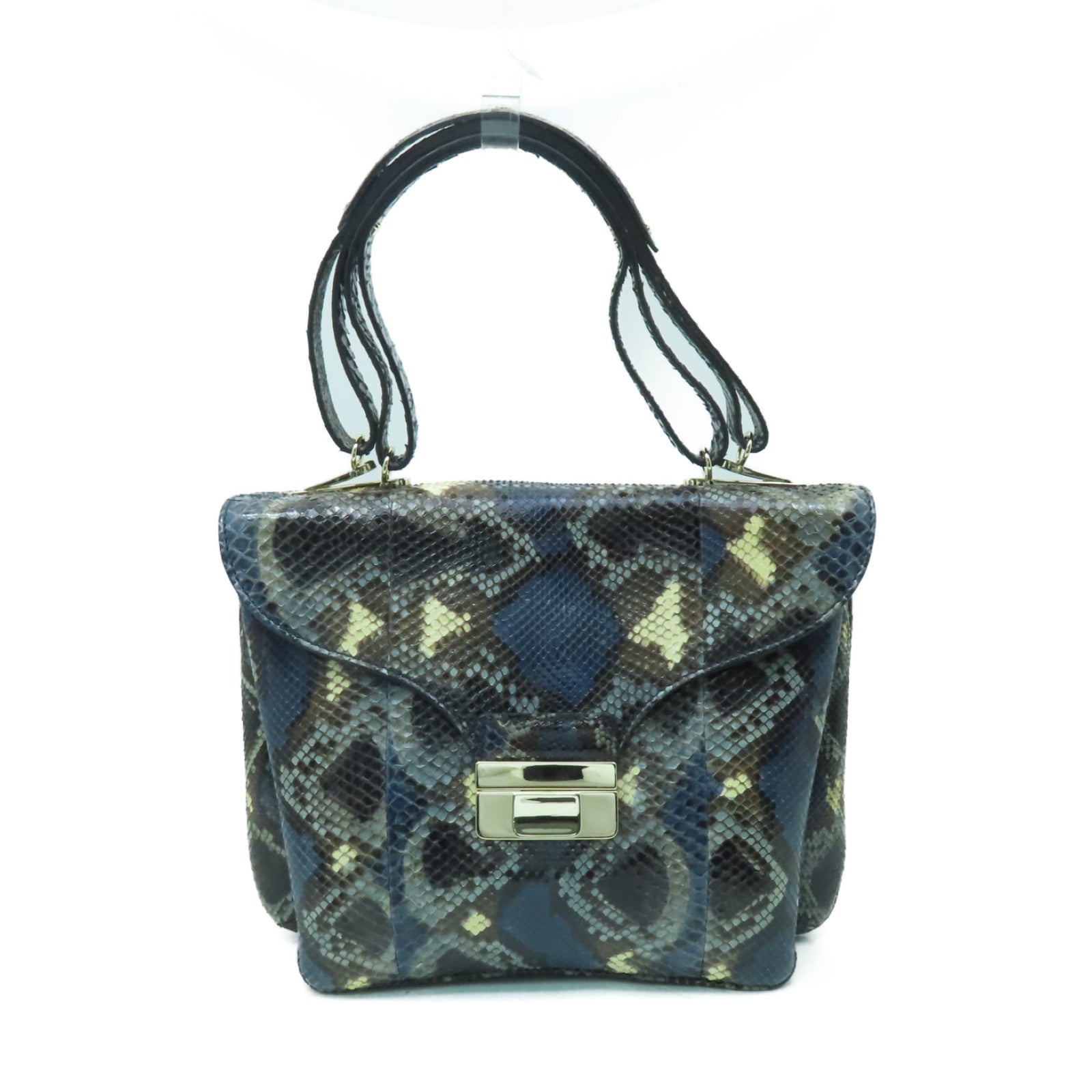 Valentino 蛇皮皮革Handbag金扣手挽袋藍色/黒色