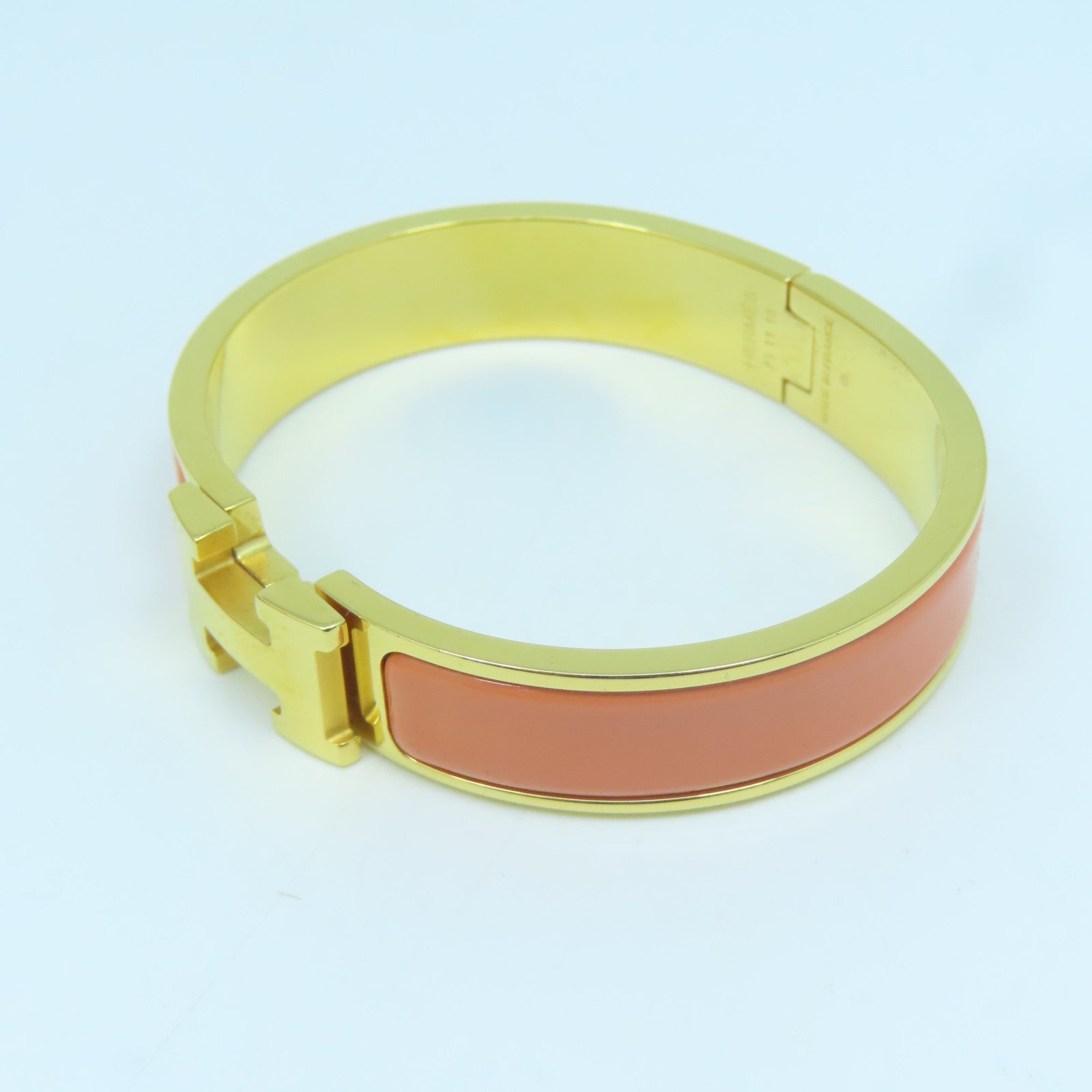HERMES 金屬/琺瑯H Bangle金扣手鐲橙色/金色