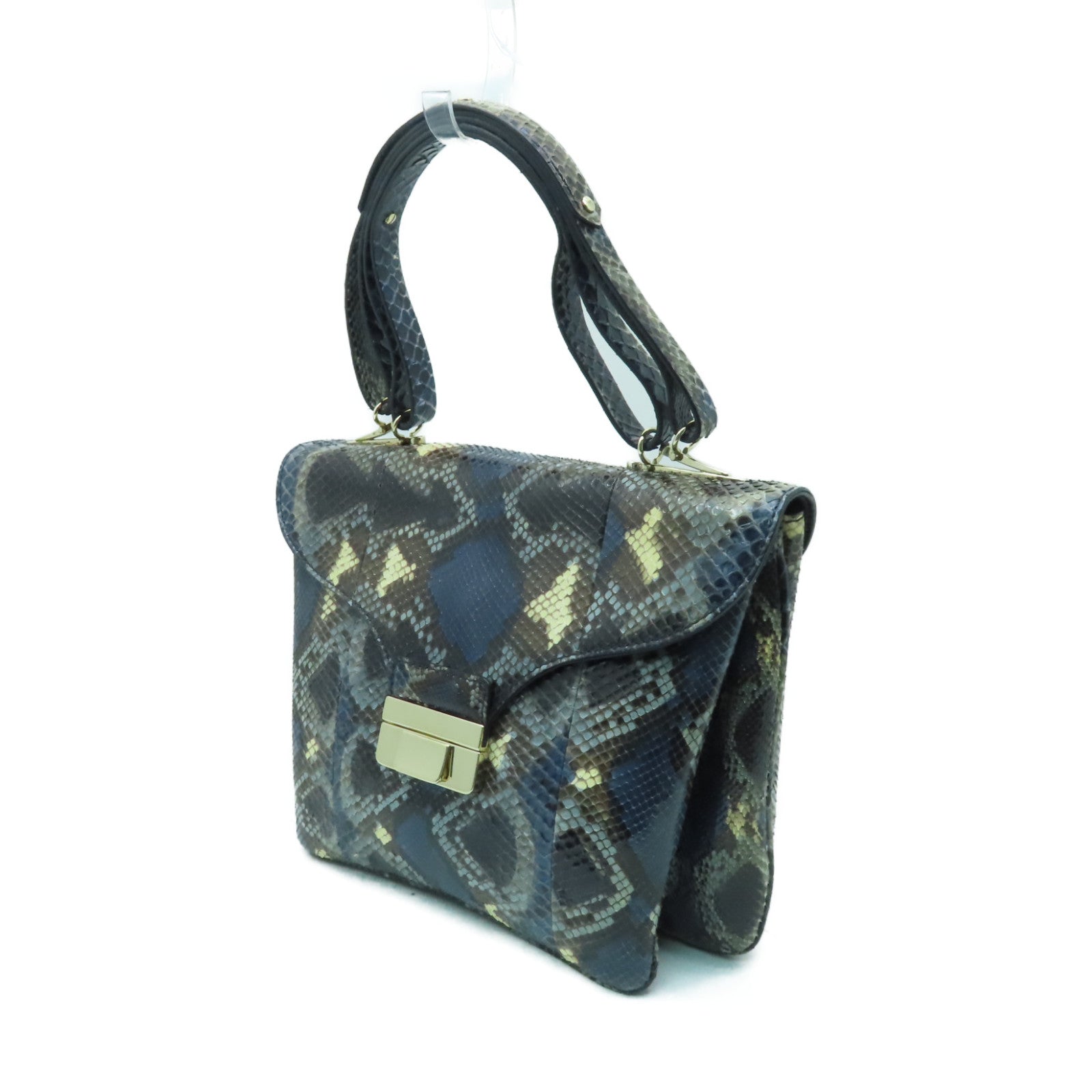 Valentino 蛇皮皮革Handbag金扣手挽袋藍色/黒色