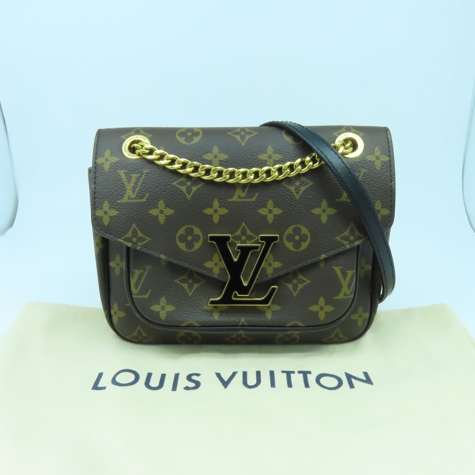 LOUIS VUITTON Monogram Passy金扣鏈帶肩背袋啡色