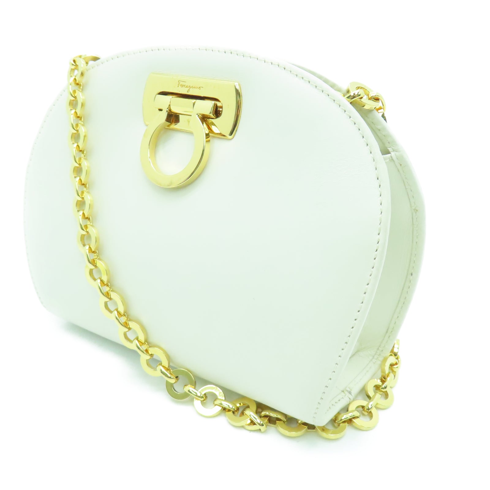 Salvatore Ferragamo 牛皮皮革Shoulder Bag金扣鏈帶肩背袋白色
