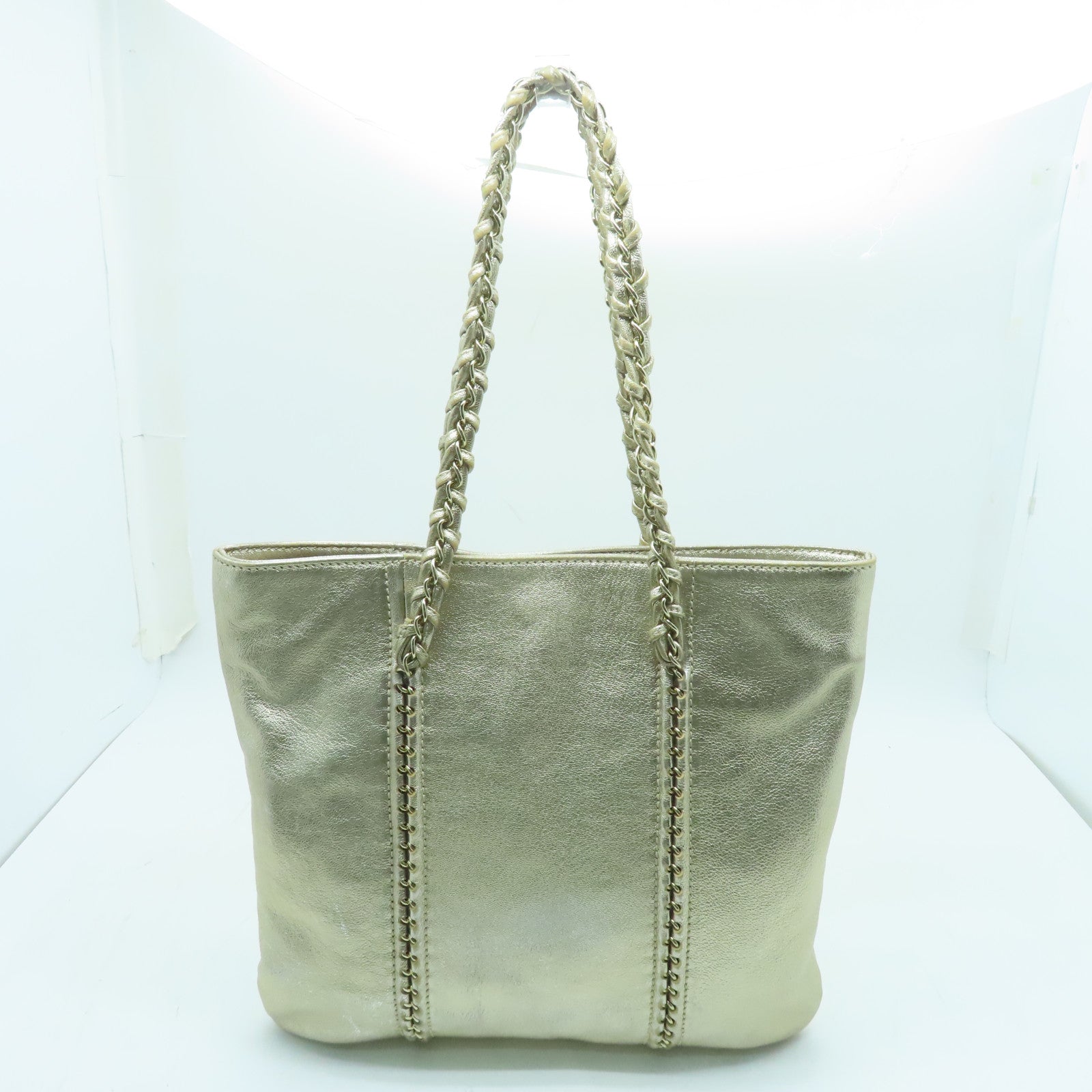 CHANEL 牛皮皮革Chain Shoulder Bag金扣鏈帶肩背袋金色