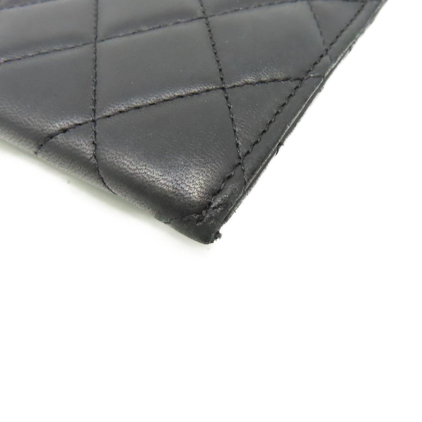 CHANEL 菱格羊皮批皮革Pouch Wallet金扣長錢包黑色
