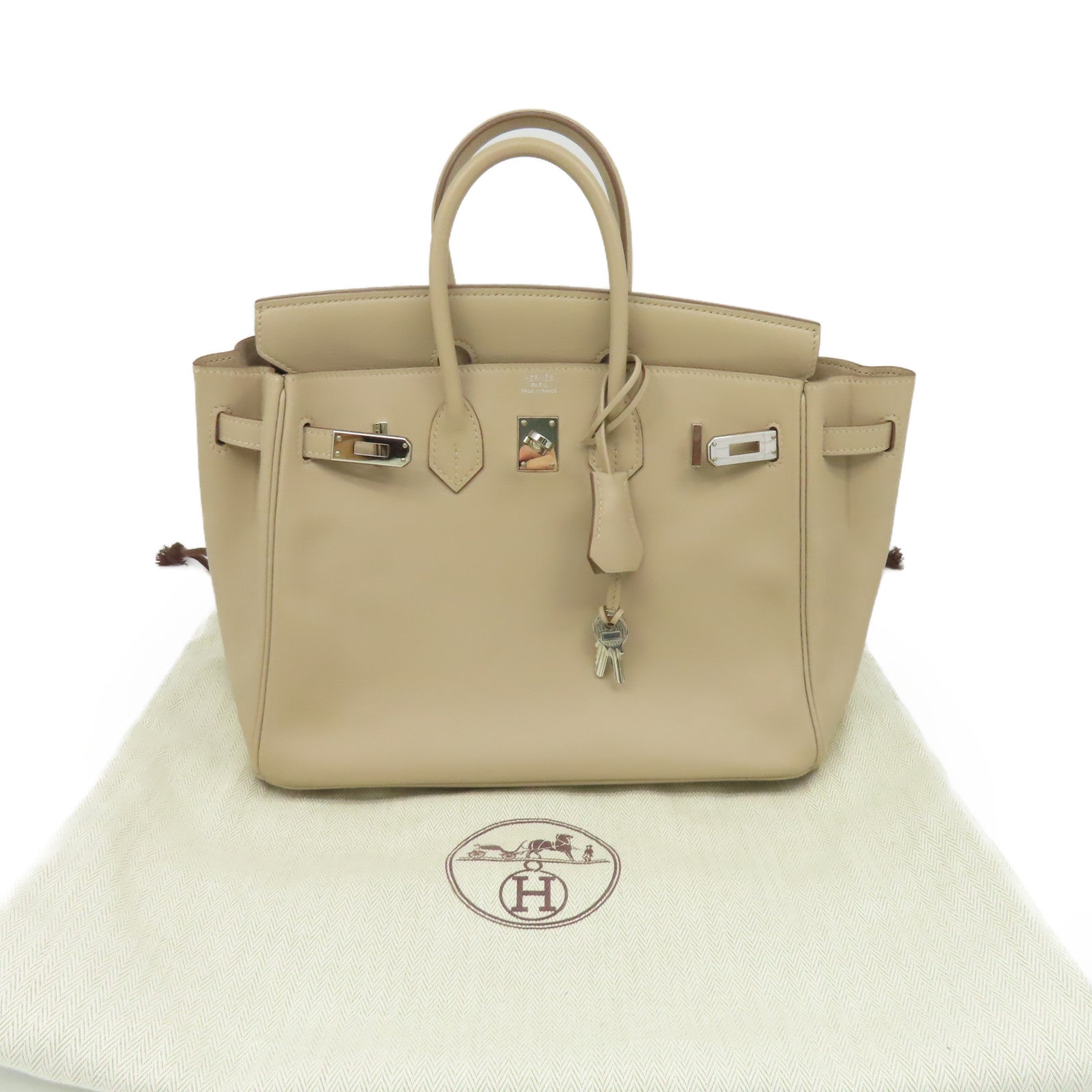 HERMES Swift皮革Birkin 25 Hand Bag銀扣手挽袋Argile鑽石灰色