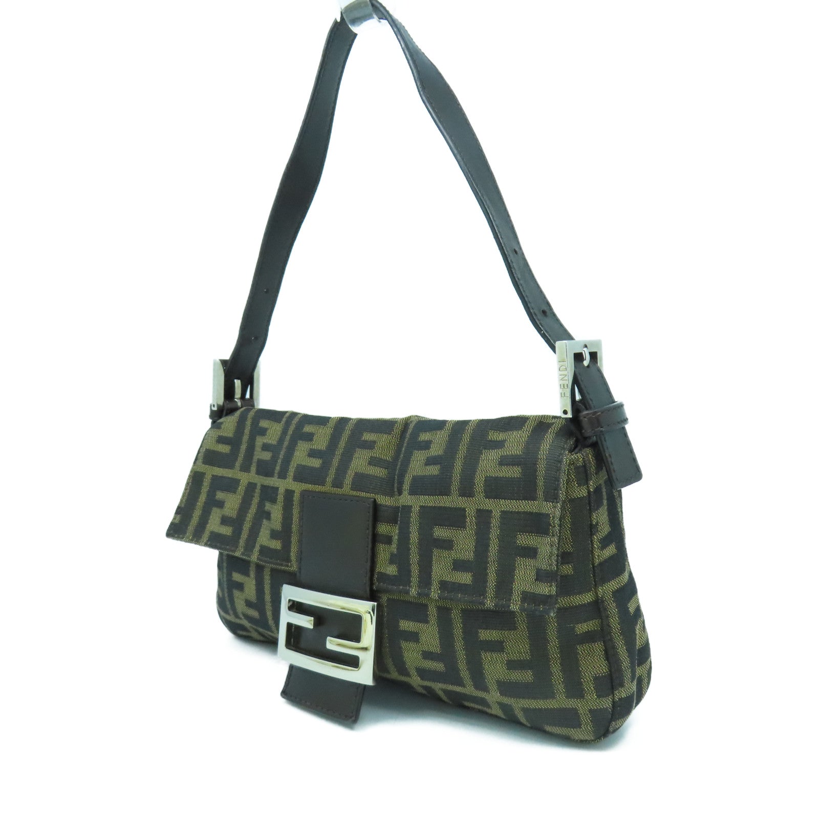 FENDI 帆布Hand Bag銀扣手挽袋啡色