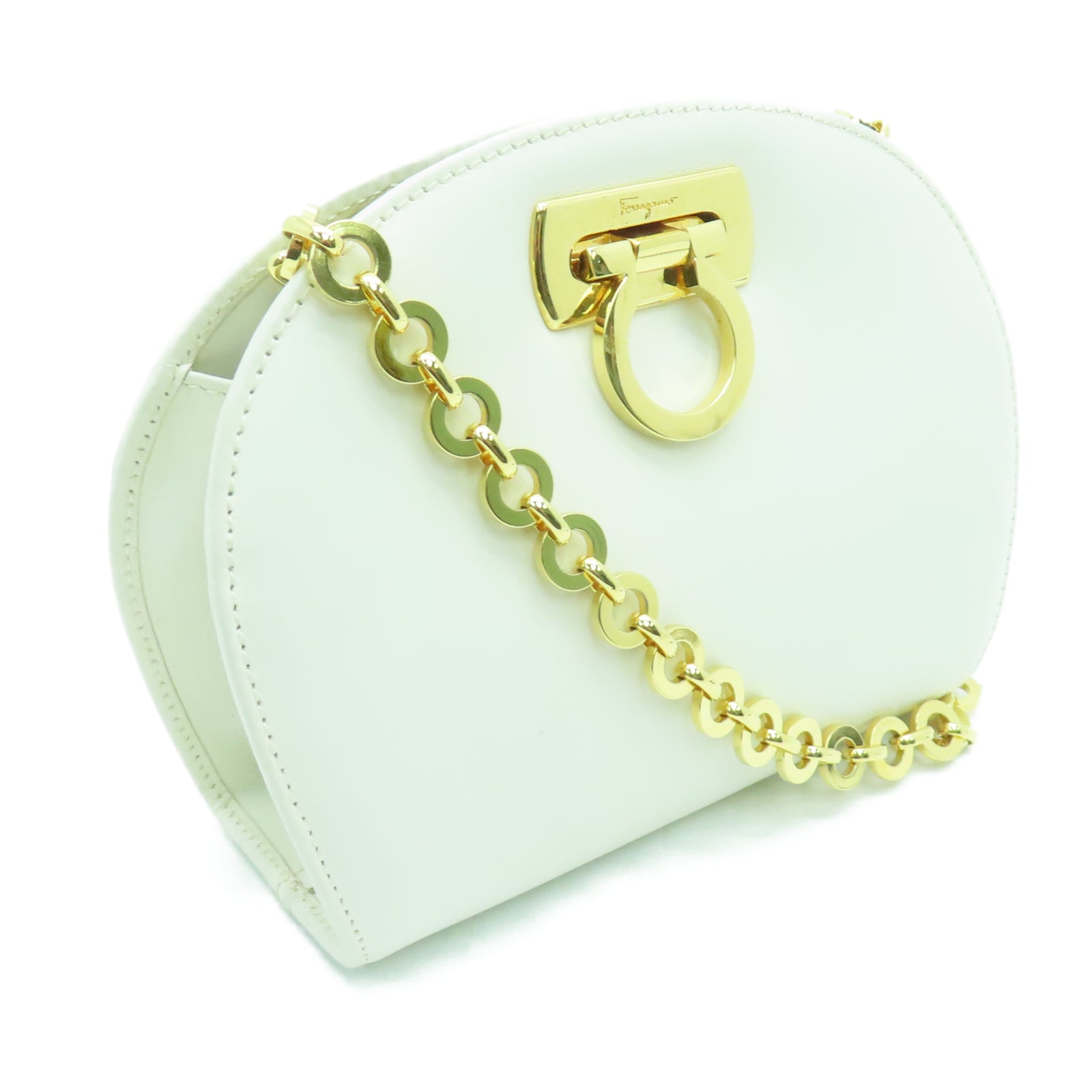 Salvatore Ferragamo 牛皮皮革Shoulder Bag金扣鏈帶肩背袋白色