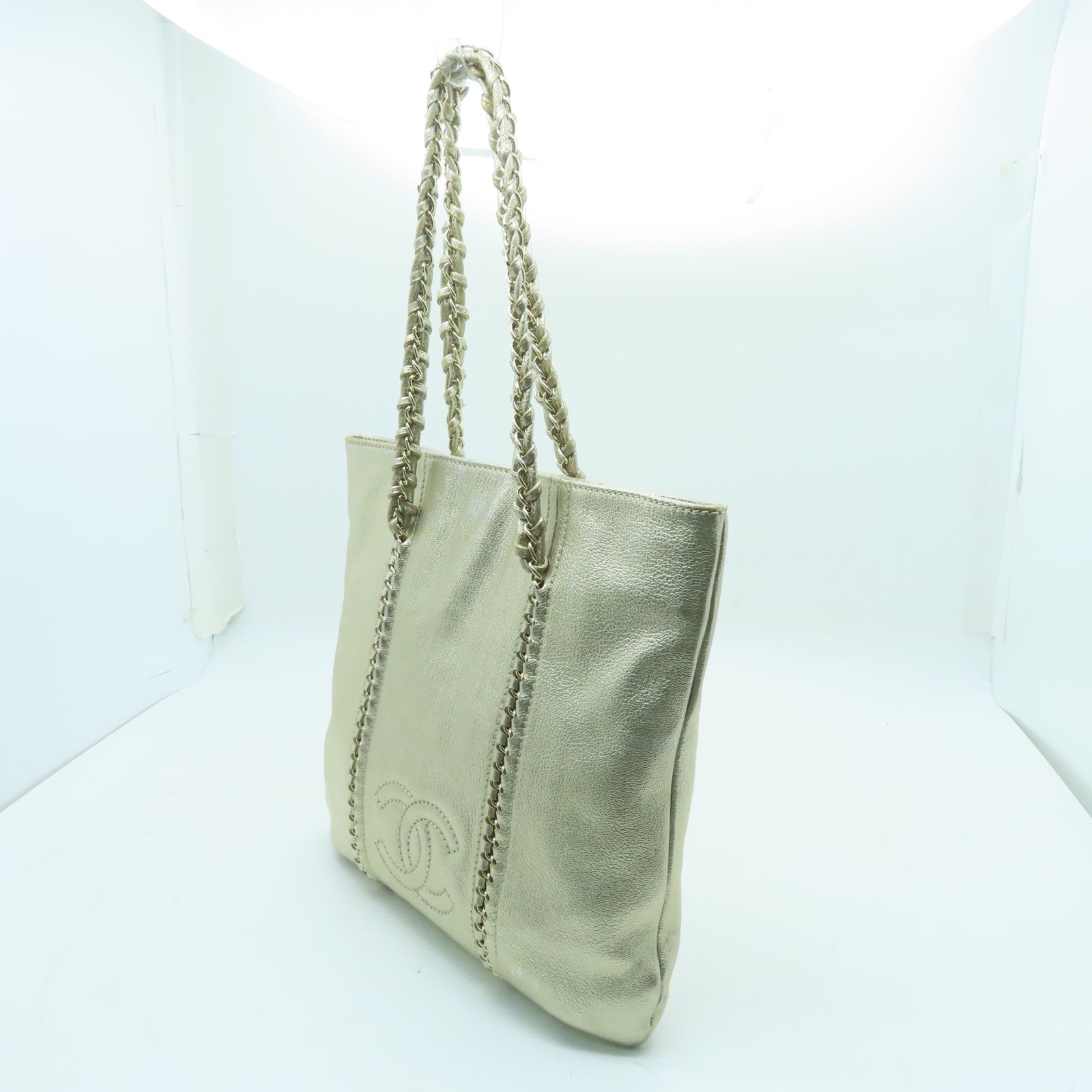 CHANEL 牛皮皮革Chain Shoulder Bag金扣鏈帶肩背袋金色