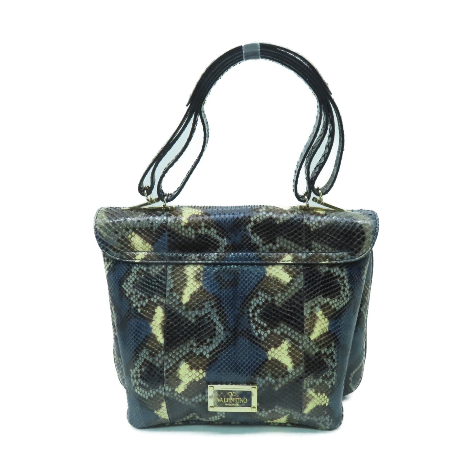 Valentino 蛇皮皮革Handbag金扣手挽袋藍色/黒色