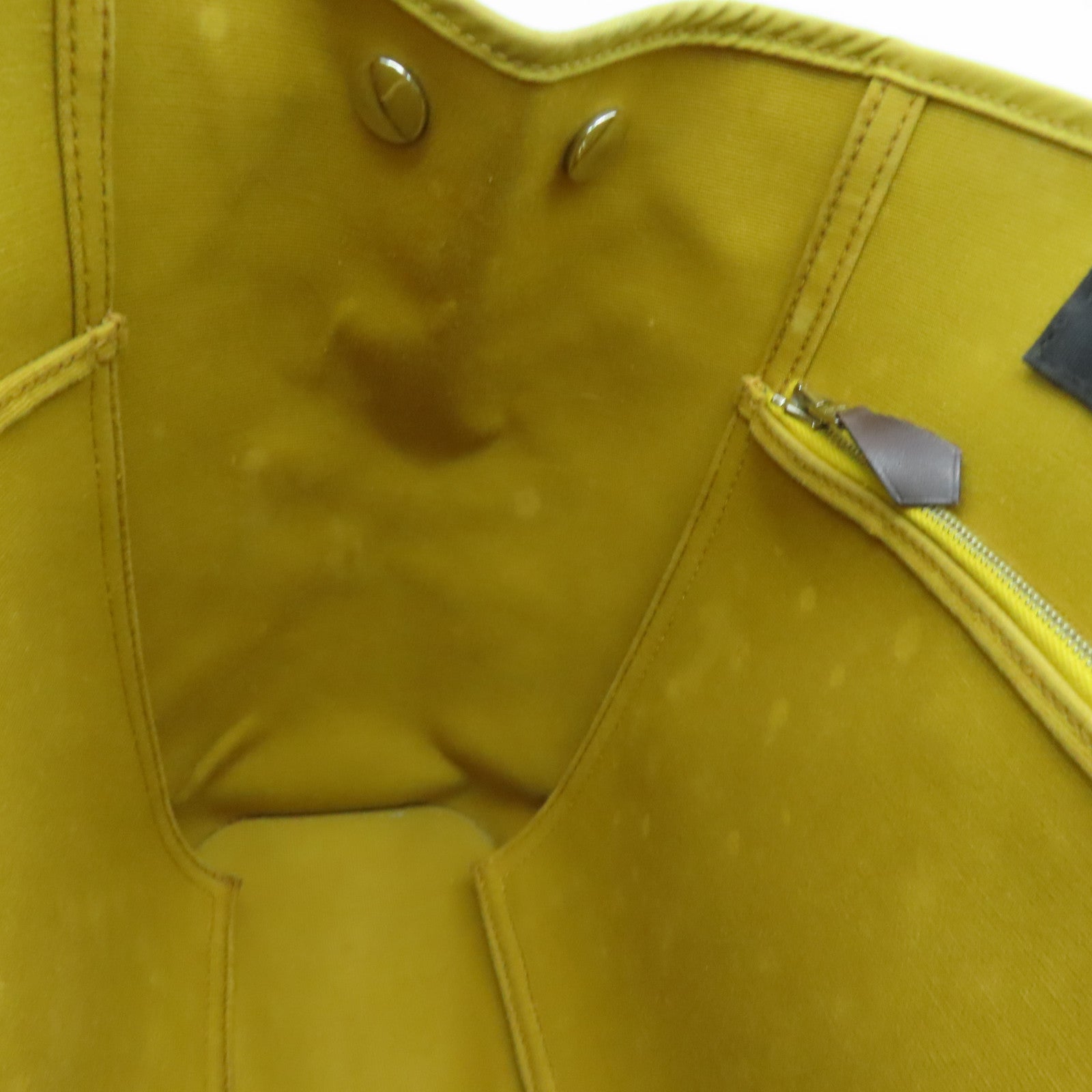 HERMES Canvas Cabag Silver Buckle Handle Shoulder Bag Black/Mustard