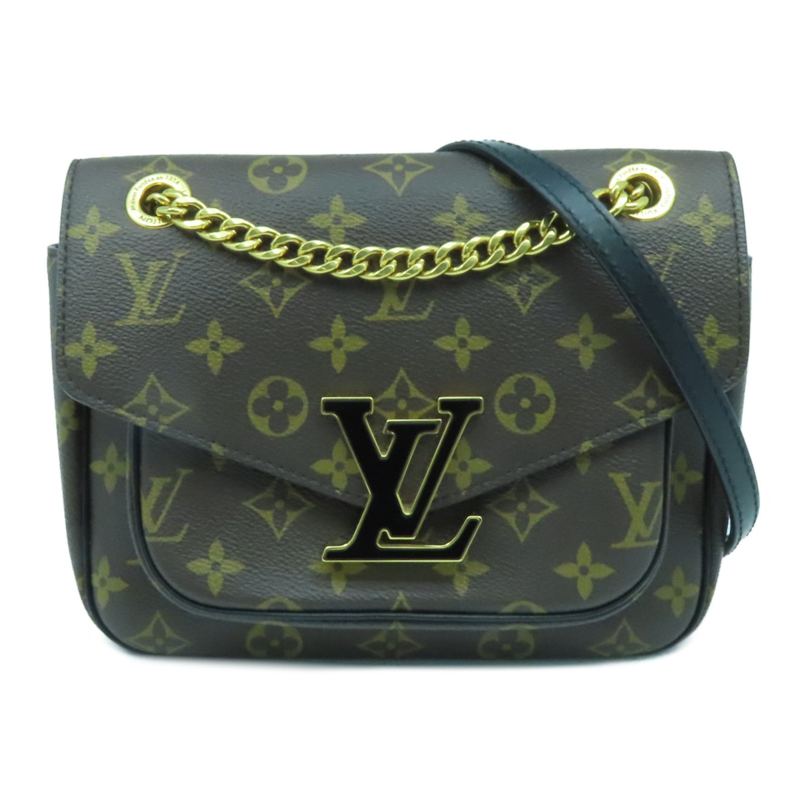 LOUIS VUITTON Monogram Passy金扣鏈帶肩背袋啡色