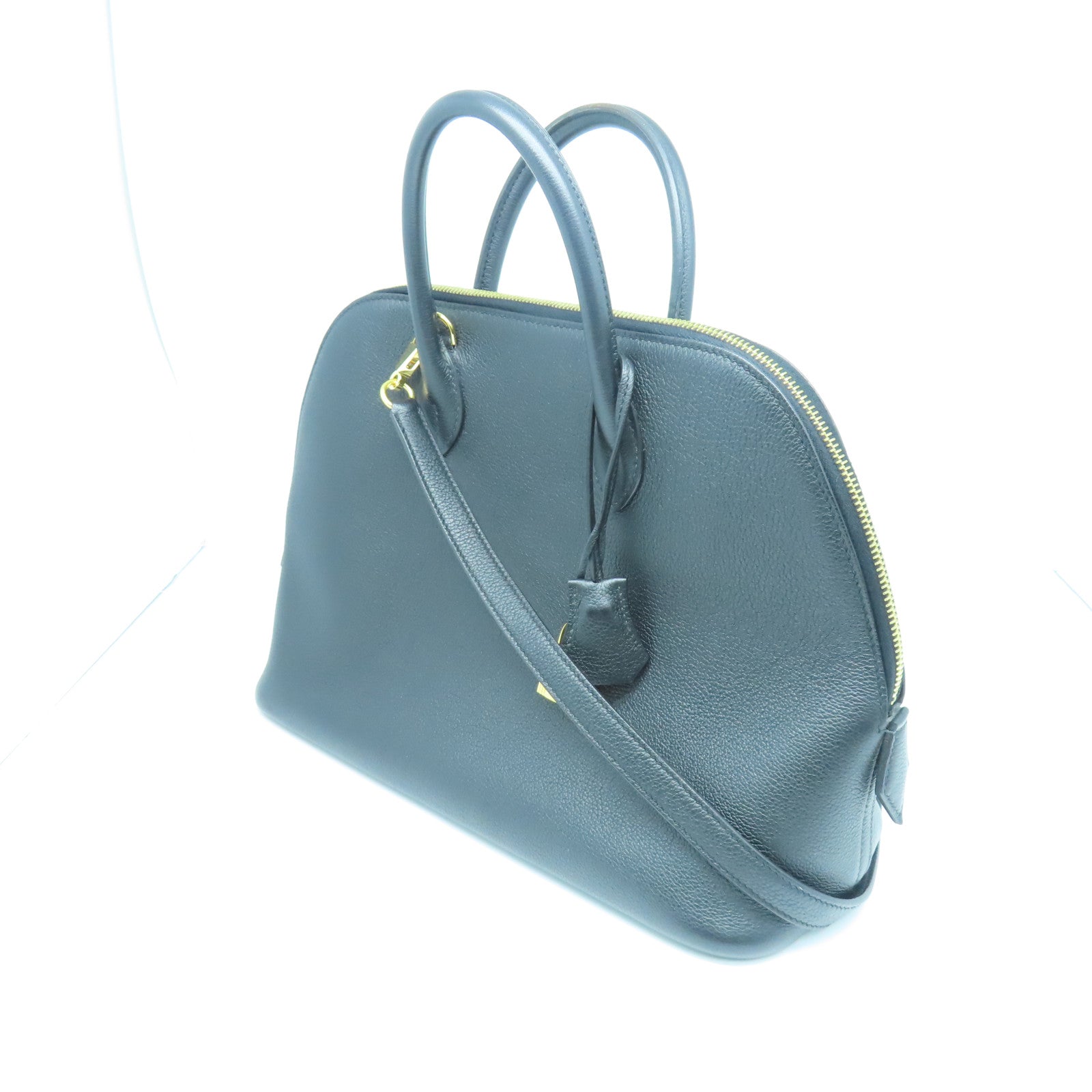 HERMES Goatskin Leather Bolide 1923 Gold Buckle Handle Shoulder Bag Black