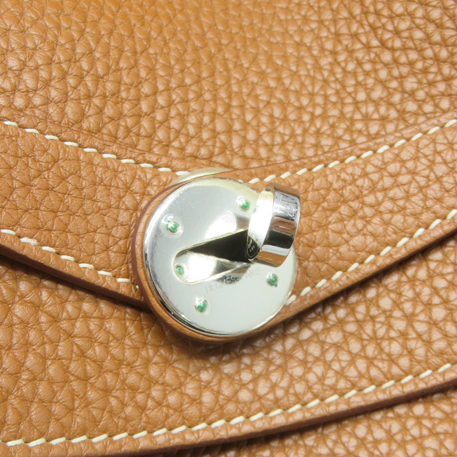 HERMES Clemence皮革Lindy 34銀扣肩背袋Gold金棕色