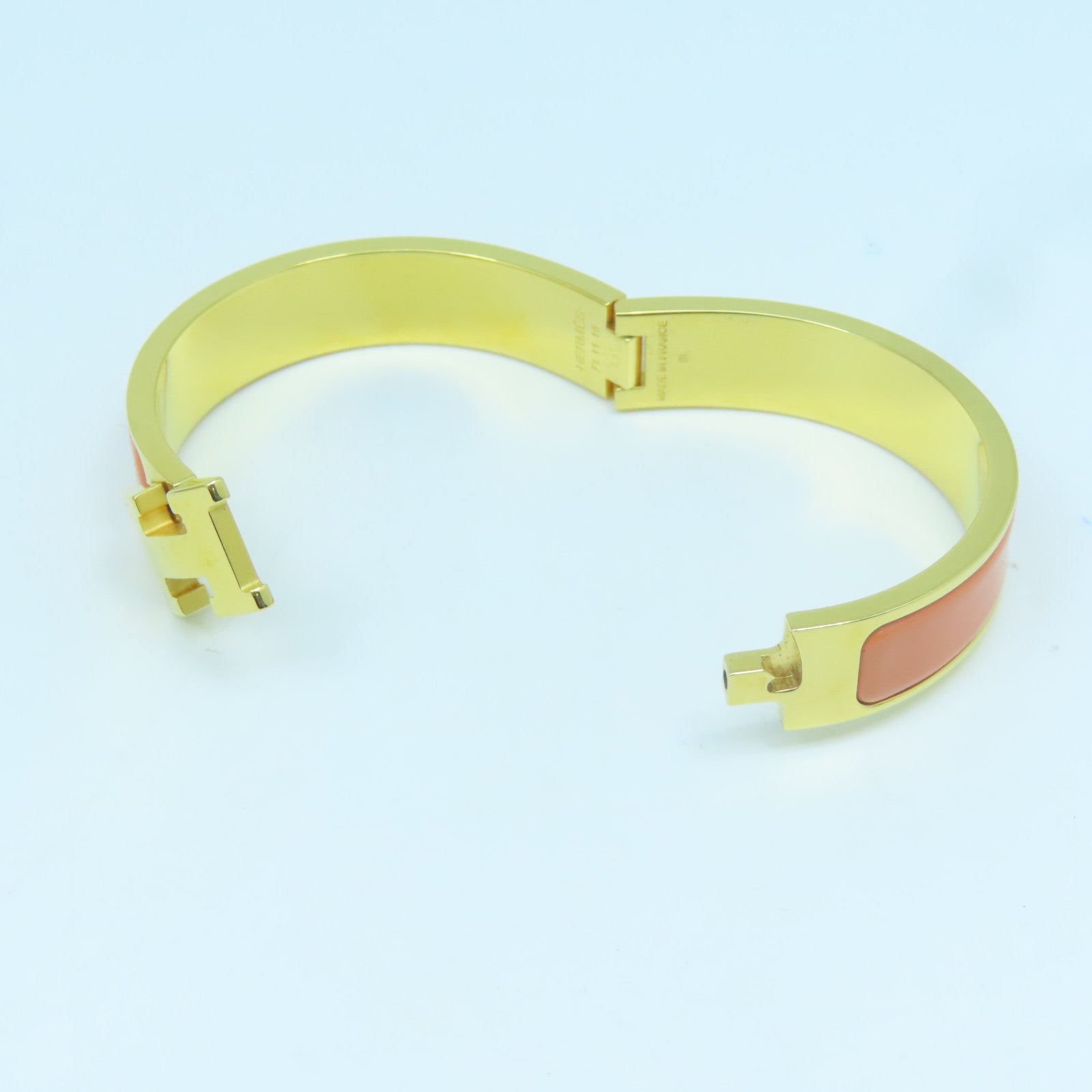 HERMES 金屬/琺瑯H Bangle金扣手鐲橙色/金色