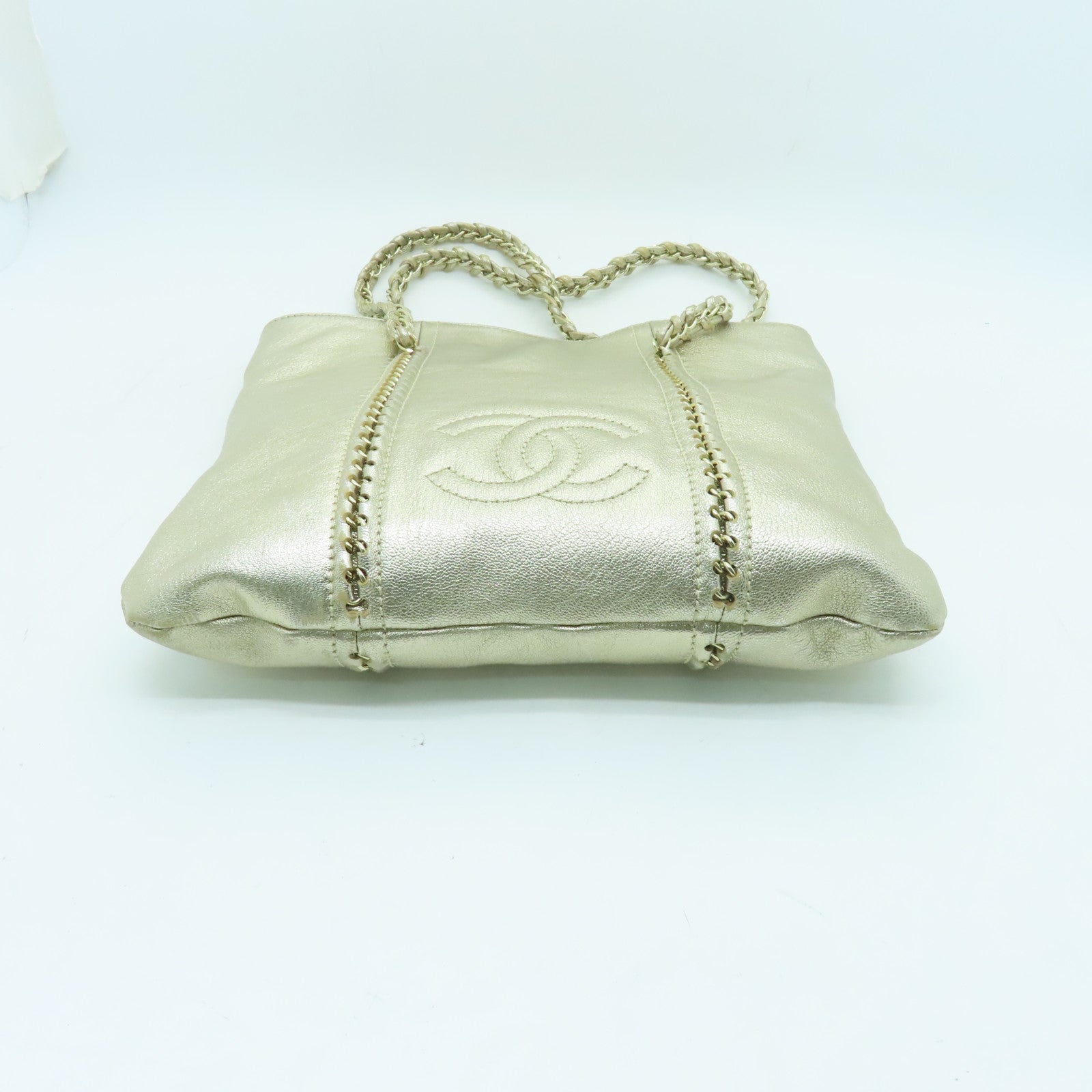 CHANEL 牛皮皮革Chain Shoulder Bag金扣鏈帶肩背袋金色