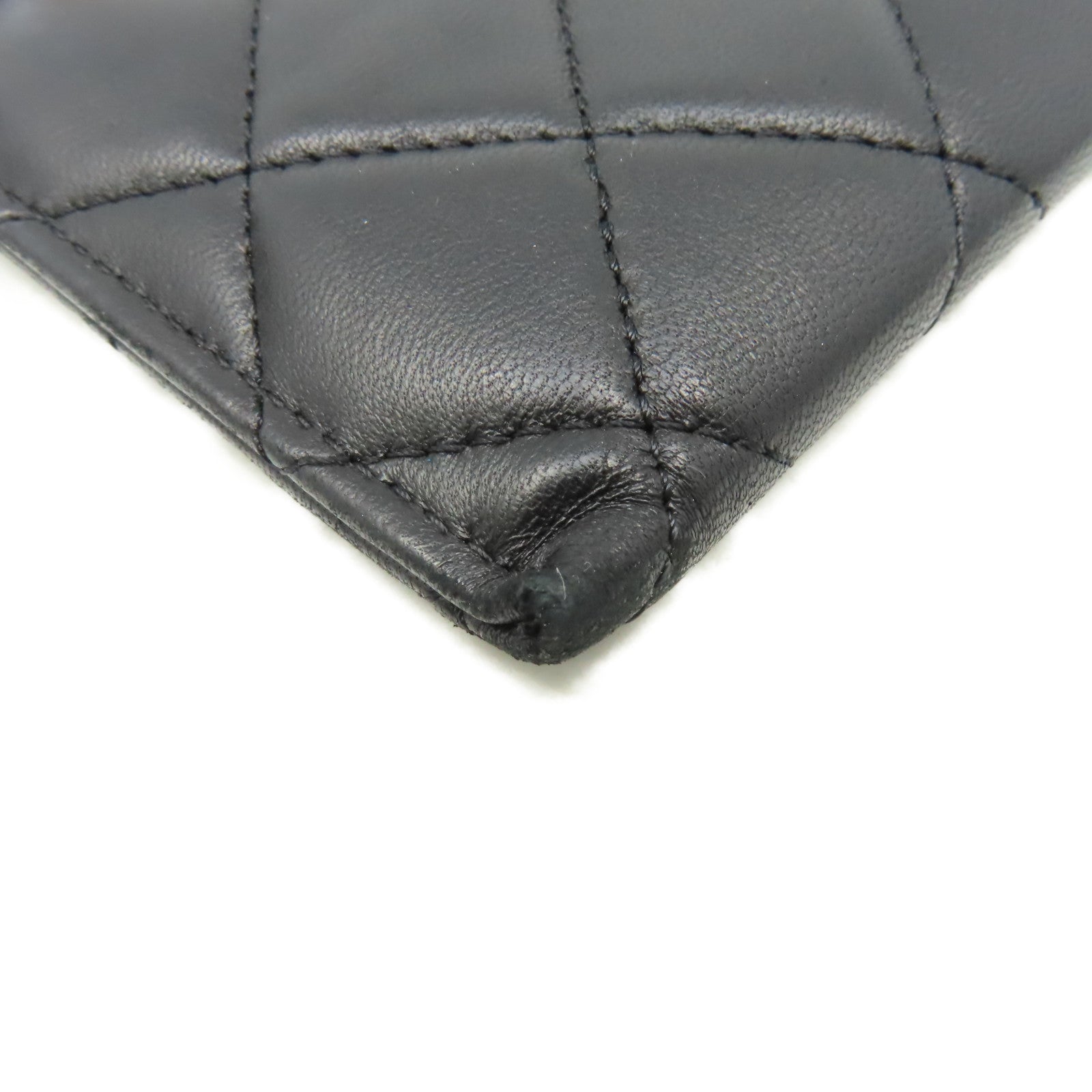 CHANEL 菱格羊皮批皮革Pouch Wallet金扣長錢包黑色