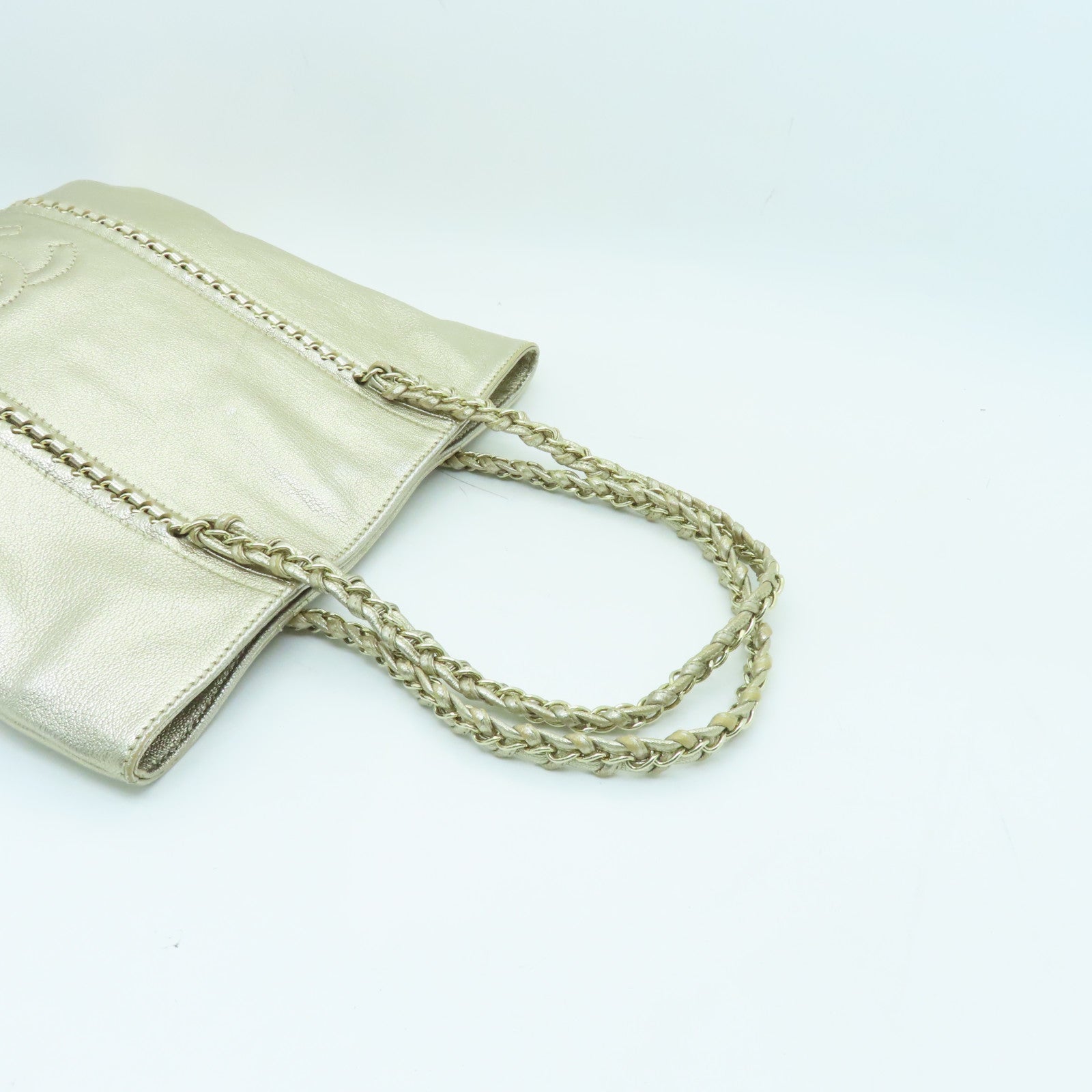 CHANEL 牛皮皮革Chain Shoulder Bag金扣鏈帶肩背袋金色