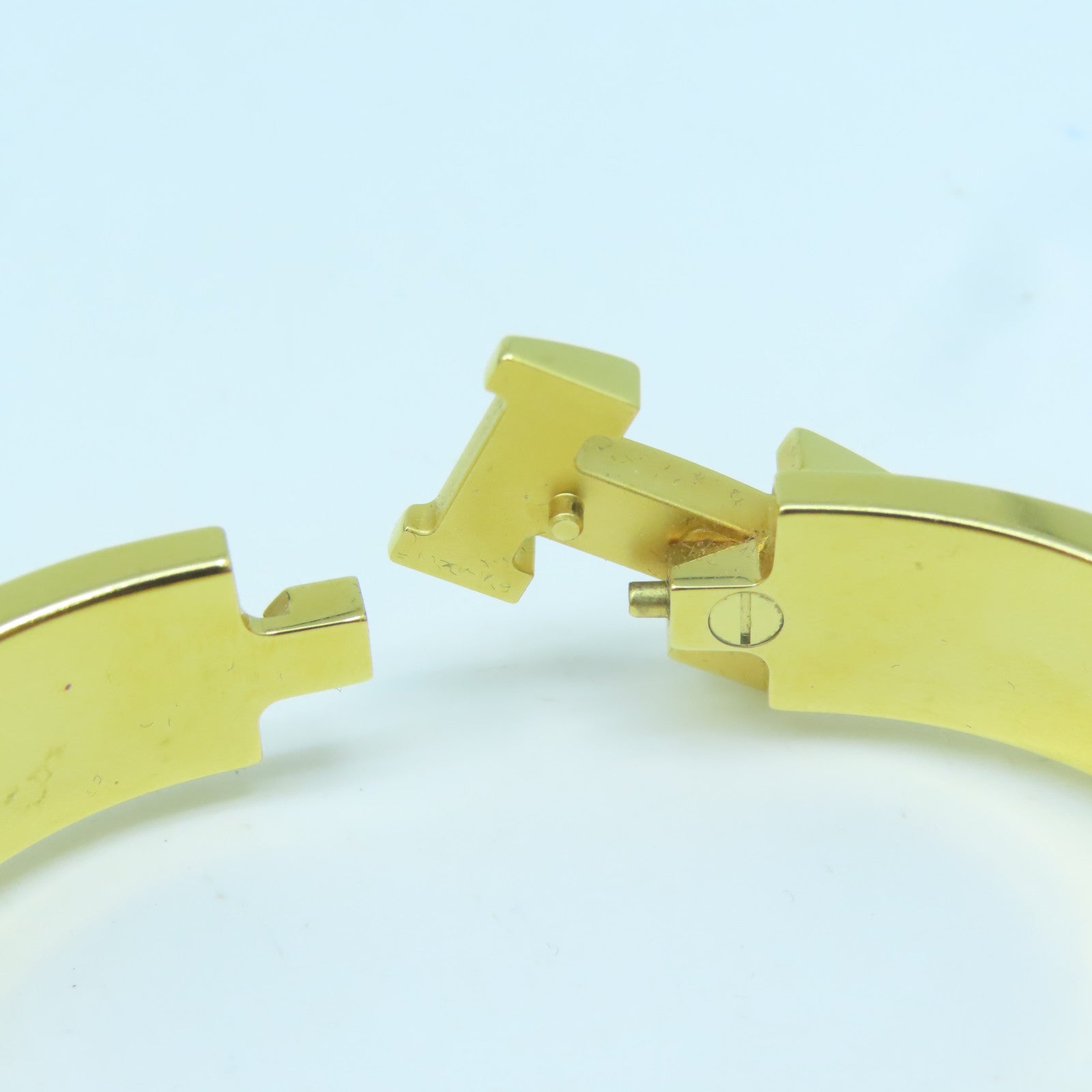 HERMES 金屬/琺瑯H Bangle金扣手鐲橙色/金色