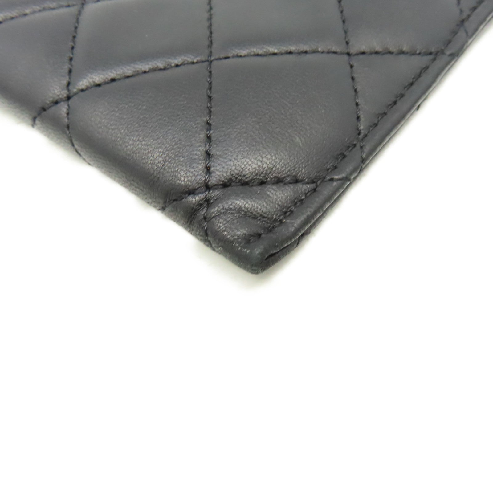 CHANEL 菱格羊皮批皮革Pouch Wallet金扣長錢包黑色