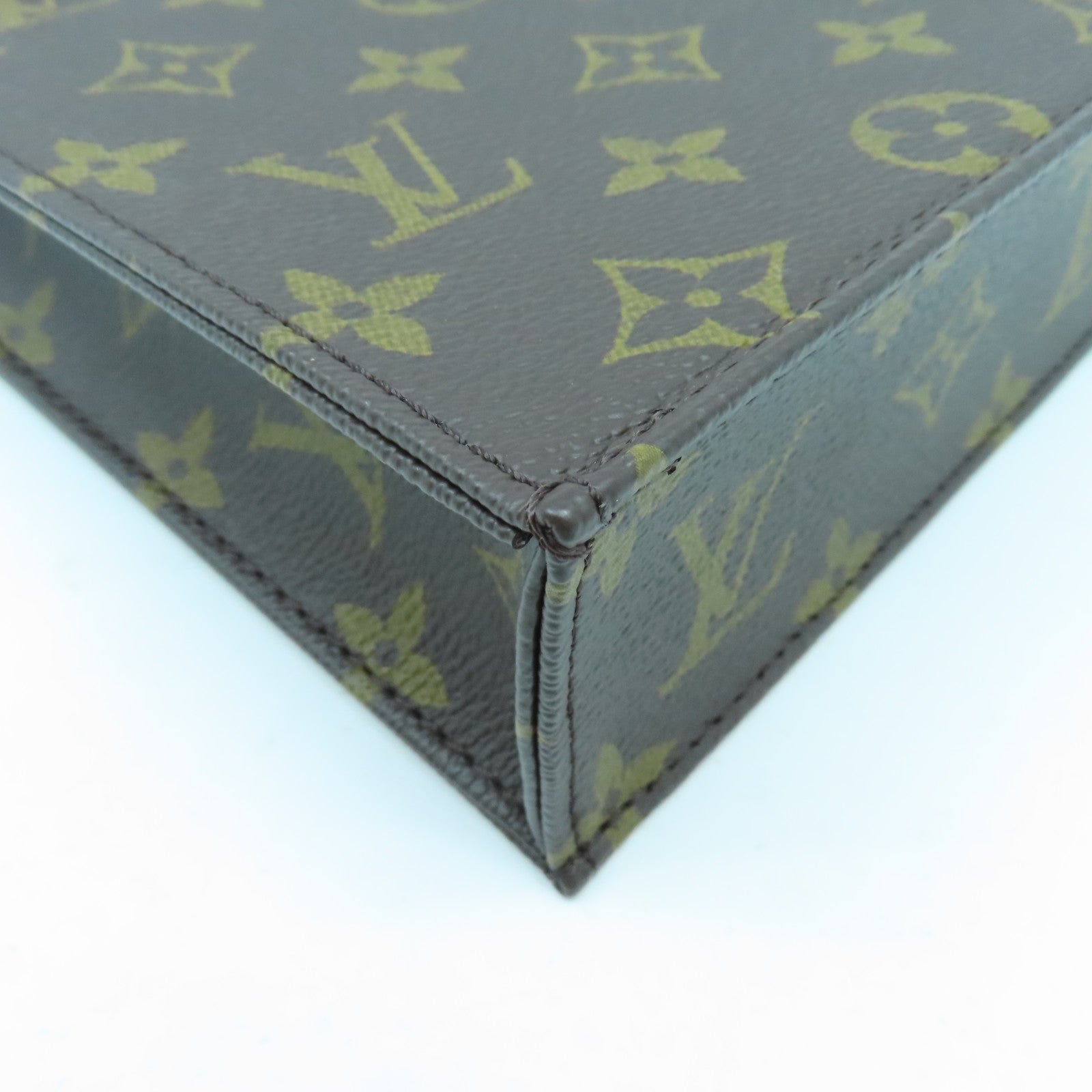LOUIS VUITTON Monogram Petit Sac Plat金扣手挽肩背兩用袋啡色