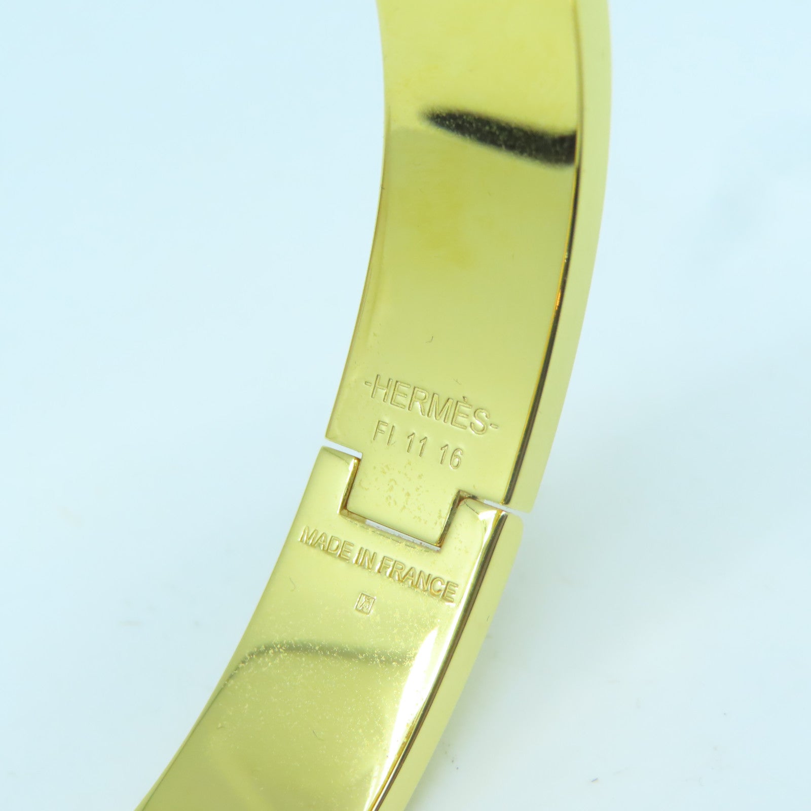 HERMES 金屬/琺瑯H Bangle金扣手鐲橙色/金色