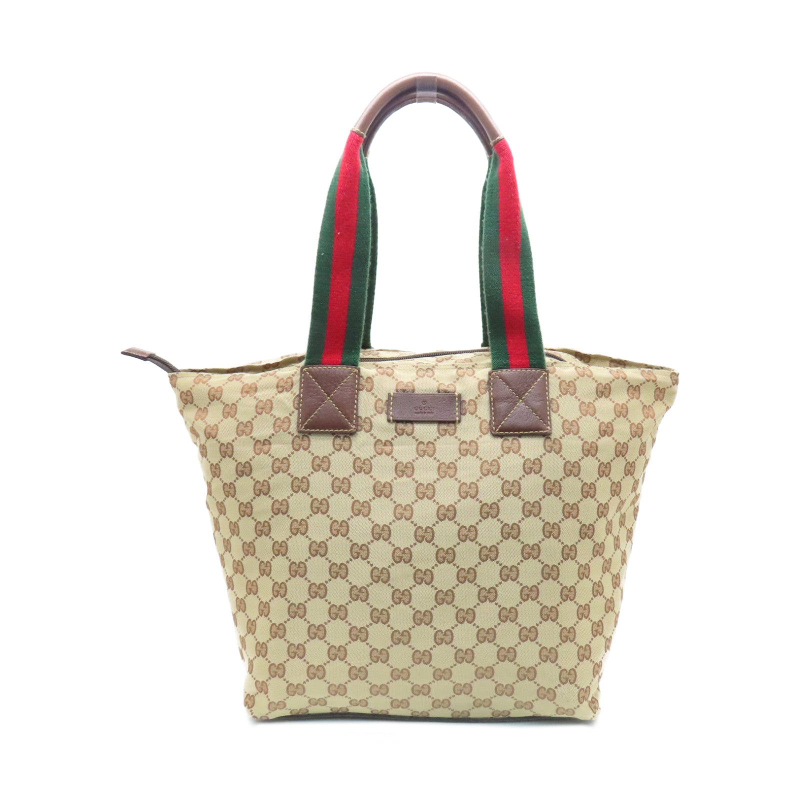 GUCCI Canvas Shoulder Bag Silver Buckle Brown/Beige