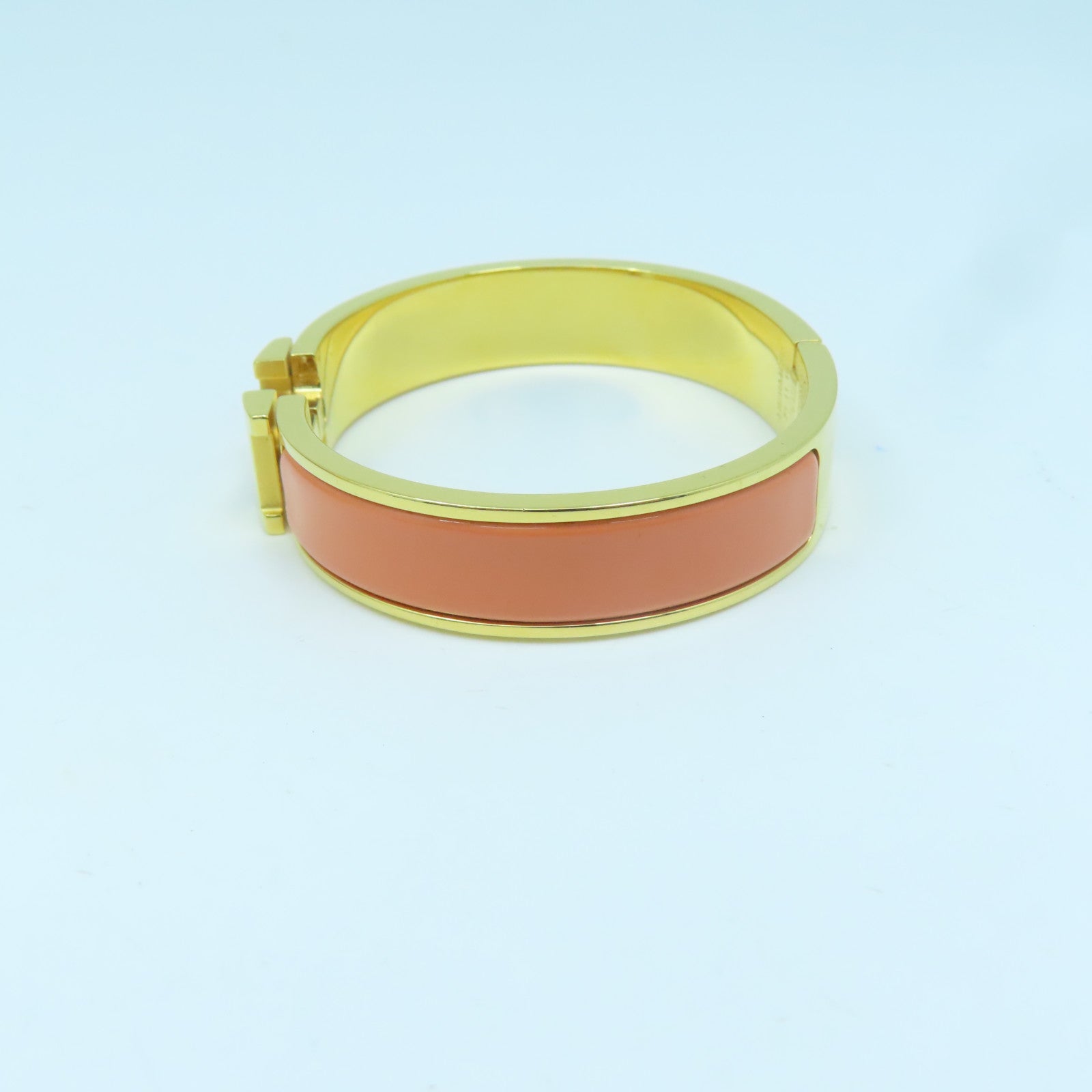 HERMES 金屬/琺瑯H Bangle金扣手鐲橙色/金色