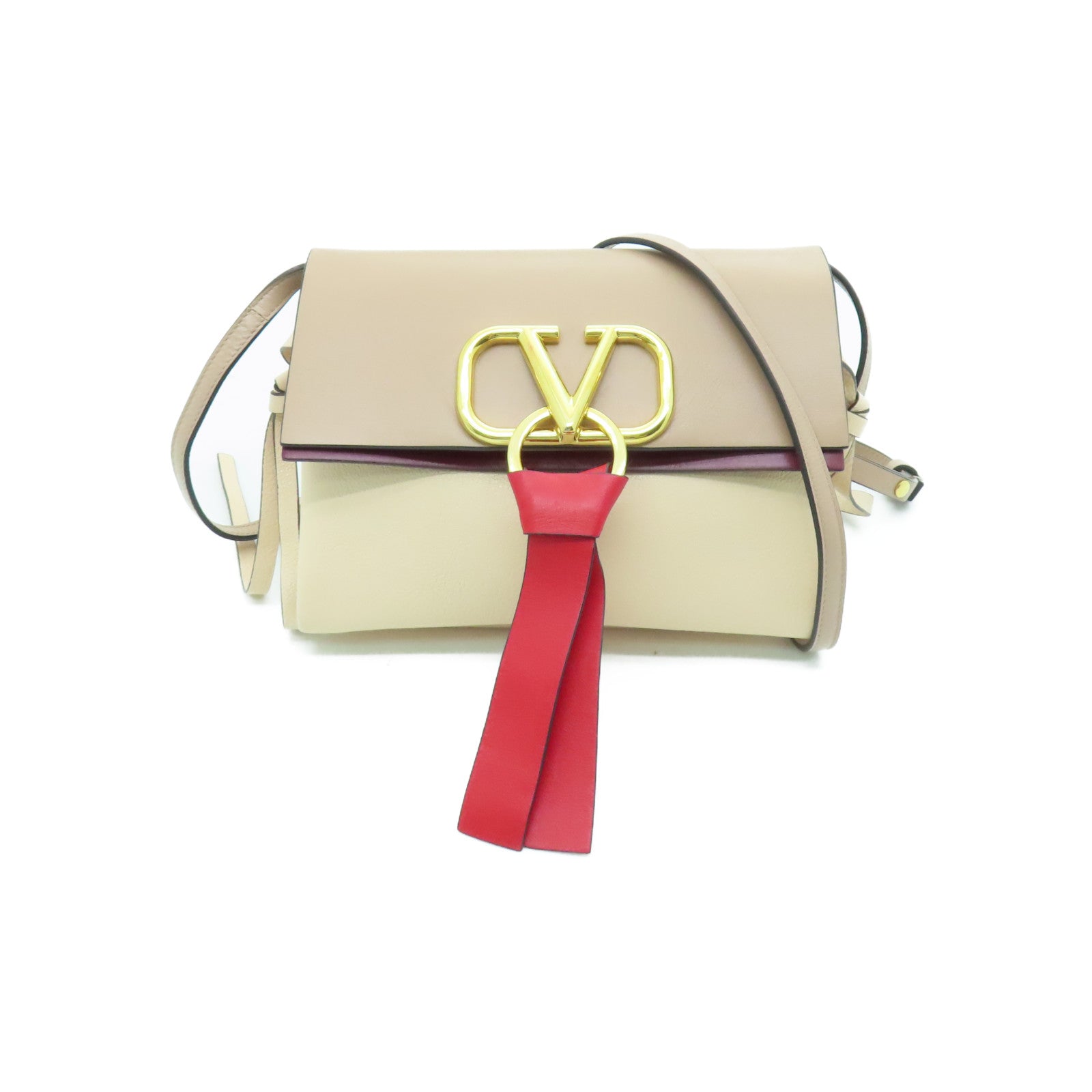 Valentino 【激減優惠】牛皮皮革Shoulder Bag金扣肩背袋淺褐色/紅色/黑色