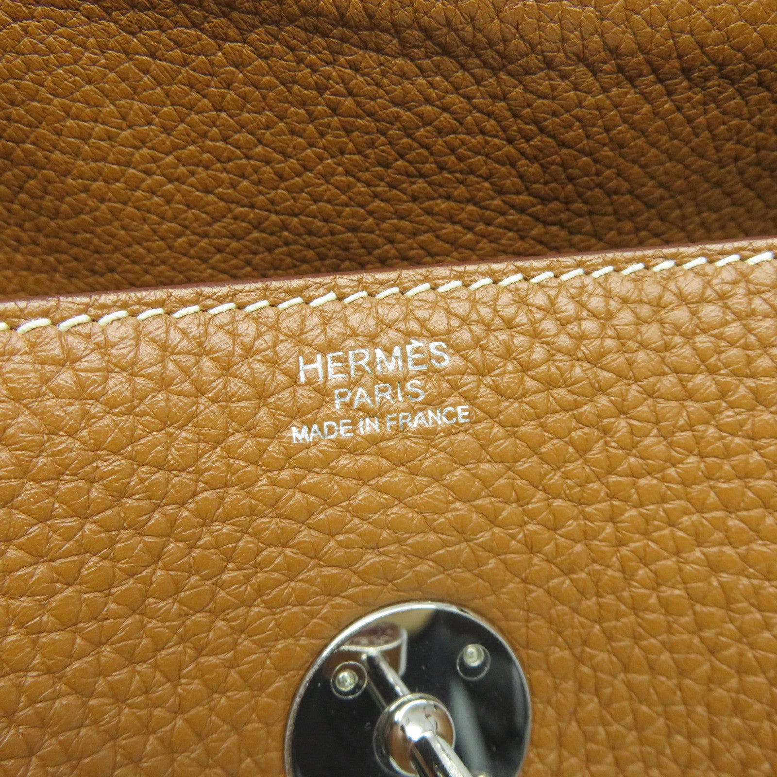 HERMES Clemence皮革Lindy 34銀扣肩背袋Gold金棕色