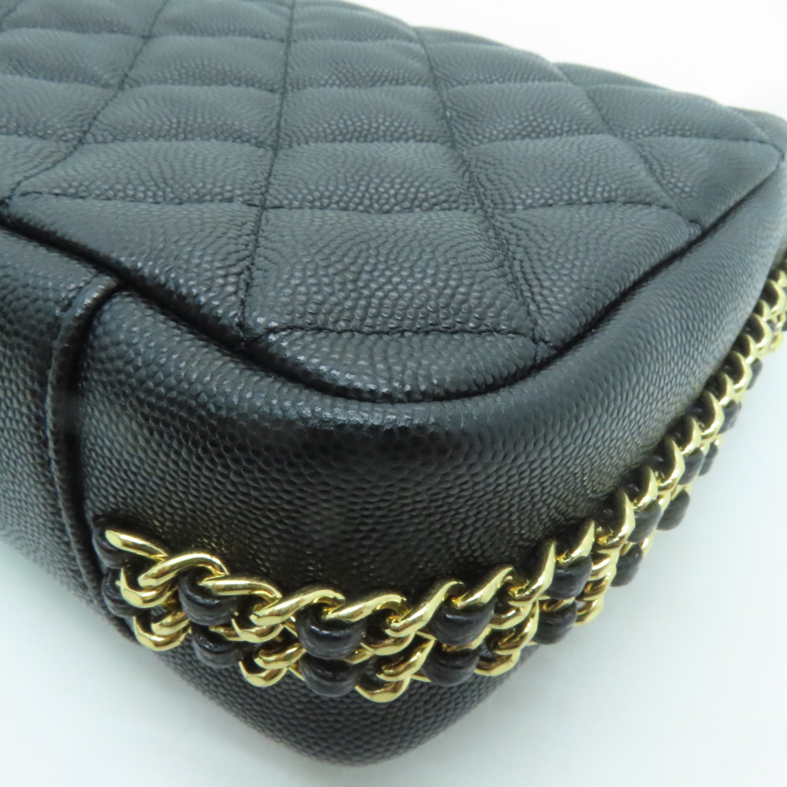 CHANEL 菱格Caviar皮革Chain Shoulder金扣肩背袋黑色