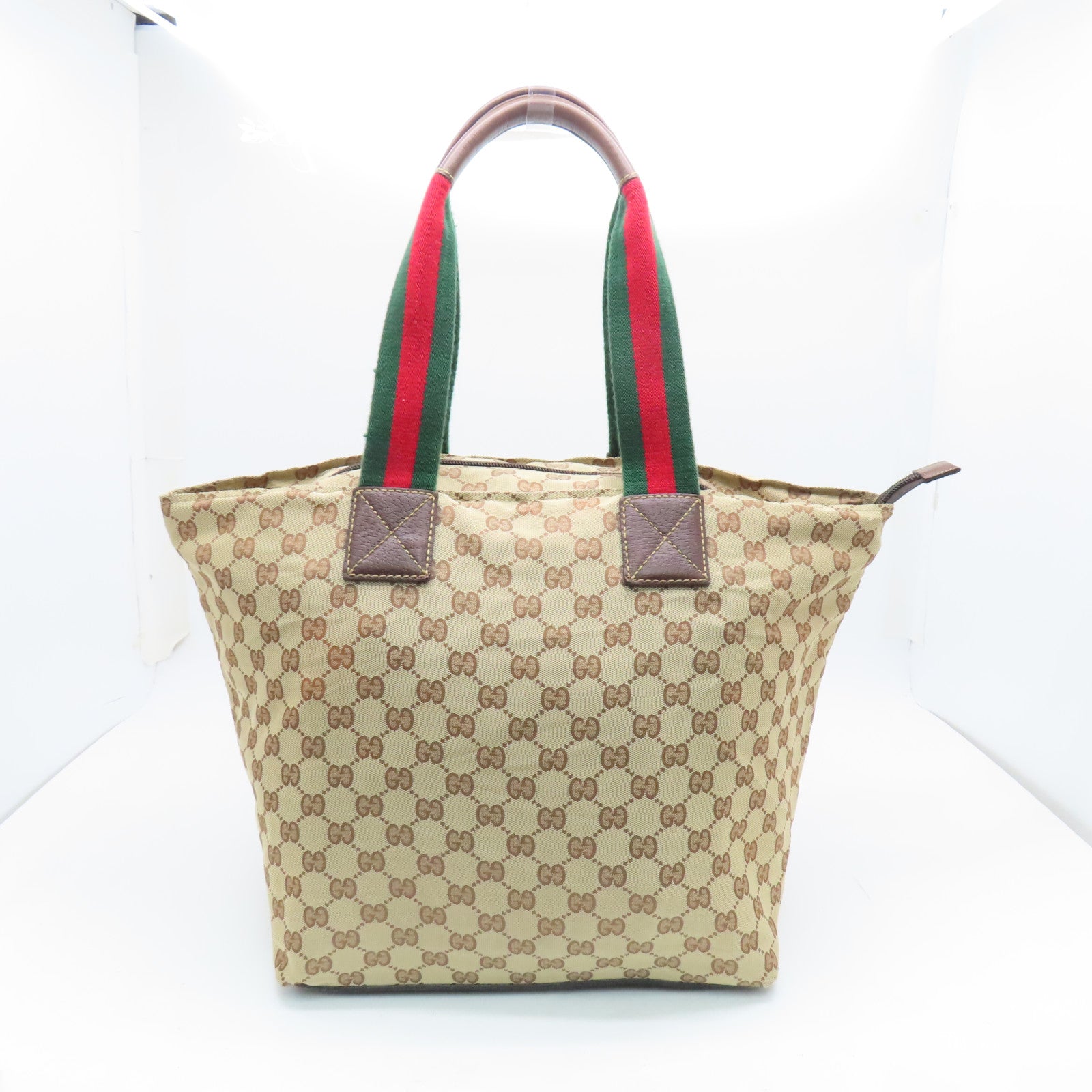 GUCCI Canvas Shoulder Bag Silver Buckle Brown/Beige