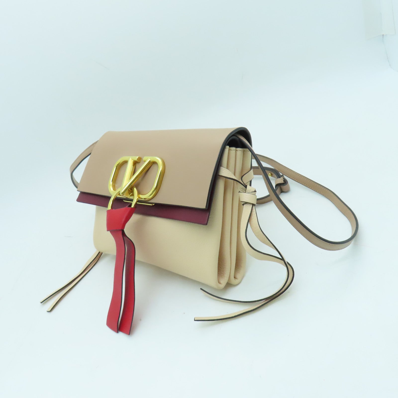 Valentino 【激減優惠】牛皮皮革Shoulder Bag金扣肩背袋淺褐色/紅色/黑色