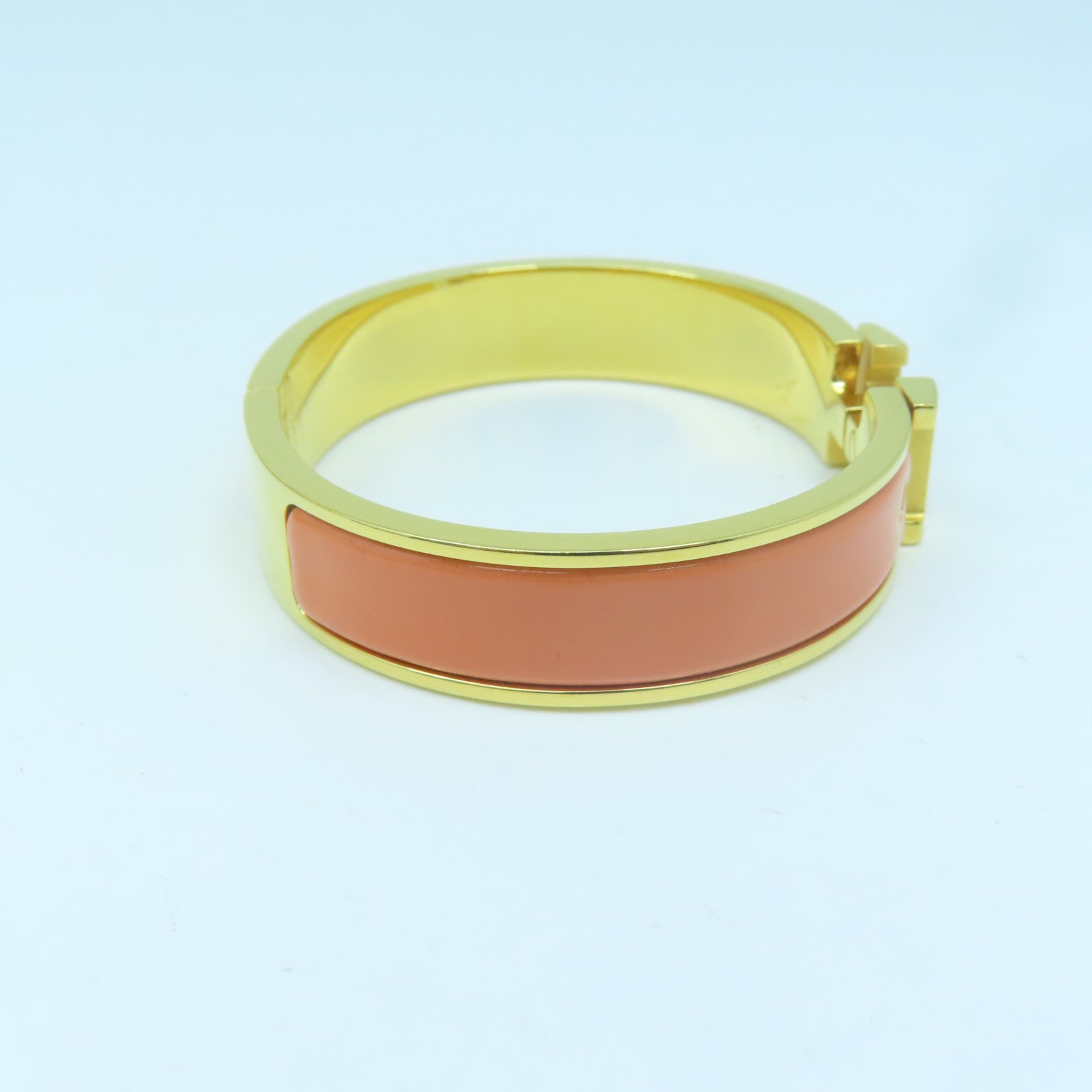 HERMES 金屬/琺瑯H Bangle金扣手鐲橙色/金色