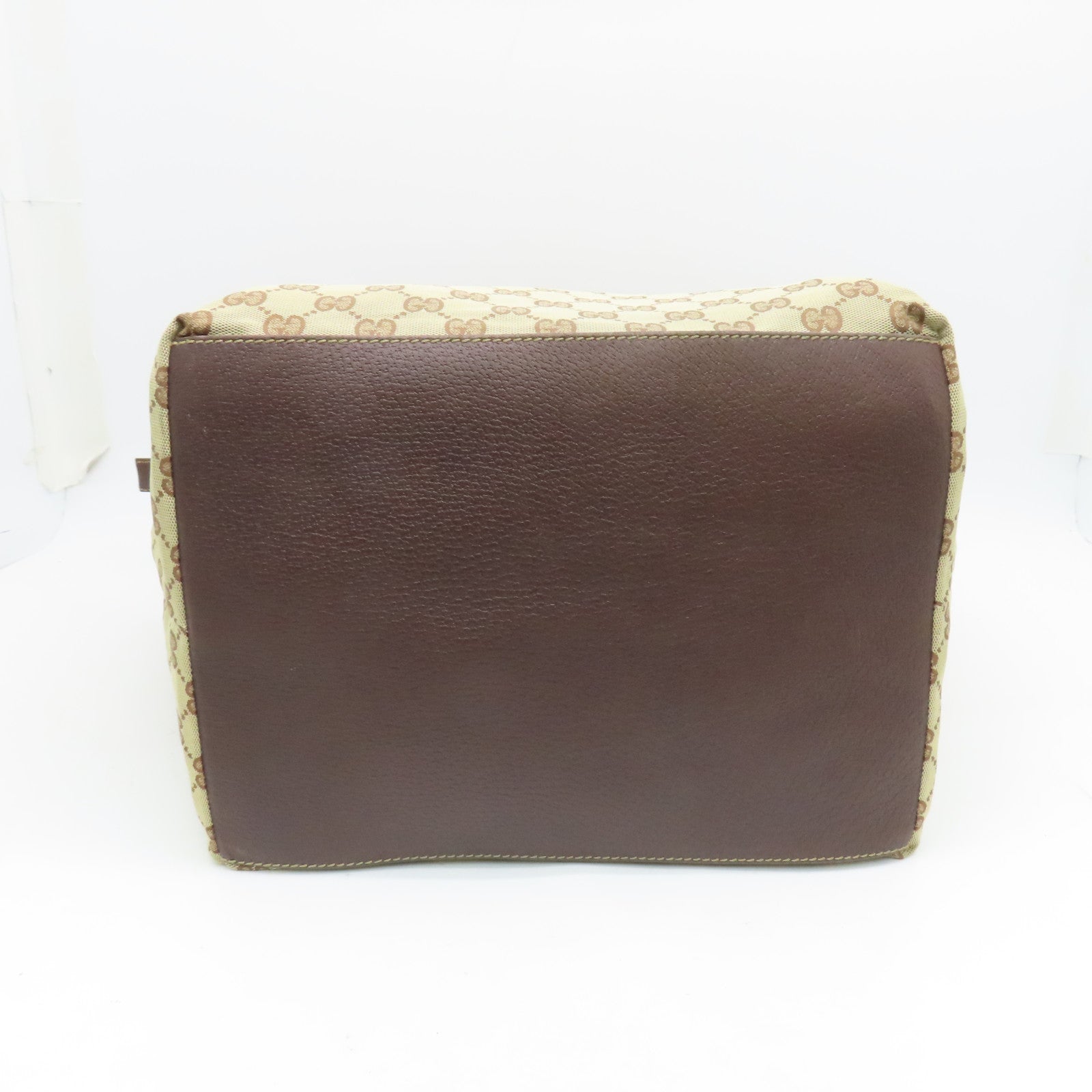 GUCCI Canvas Shoulder Bag Silver Buckle Brown/Beige