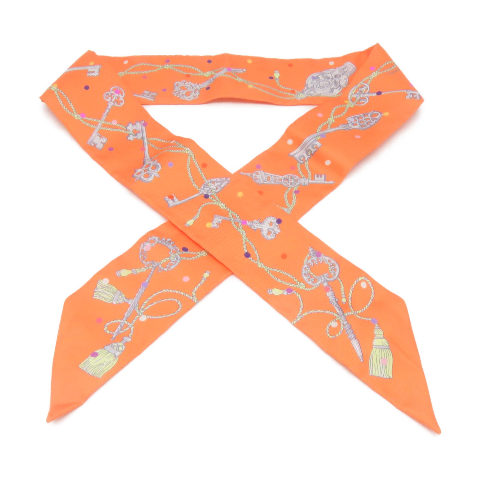 HERMES 丝质Twilly Scarf丝巾橙色/彩色