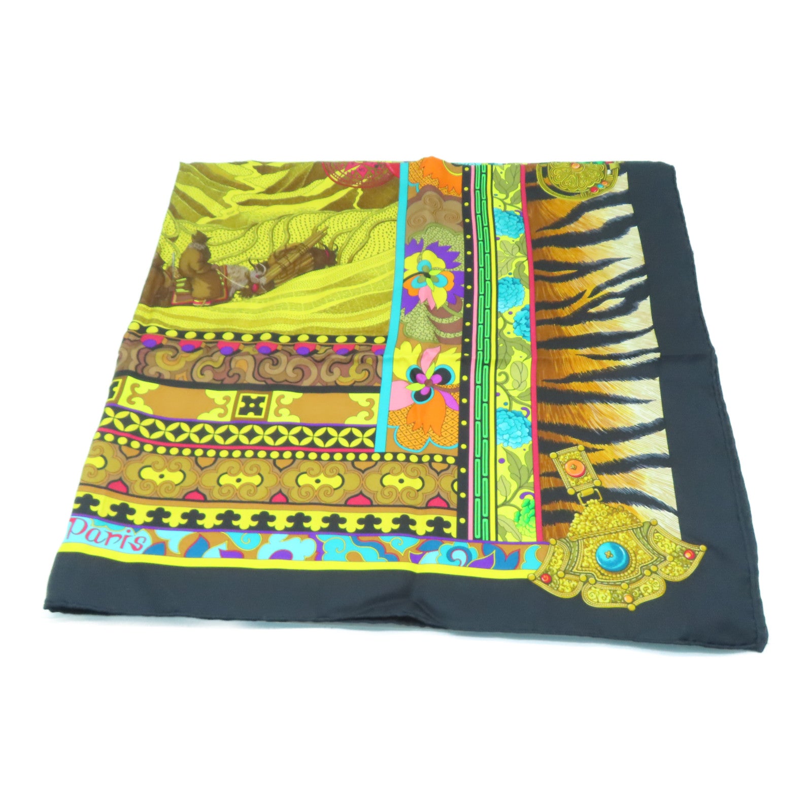 HERMES 丝质Scarf 90x90丝巾黑色黄色彩色