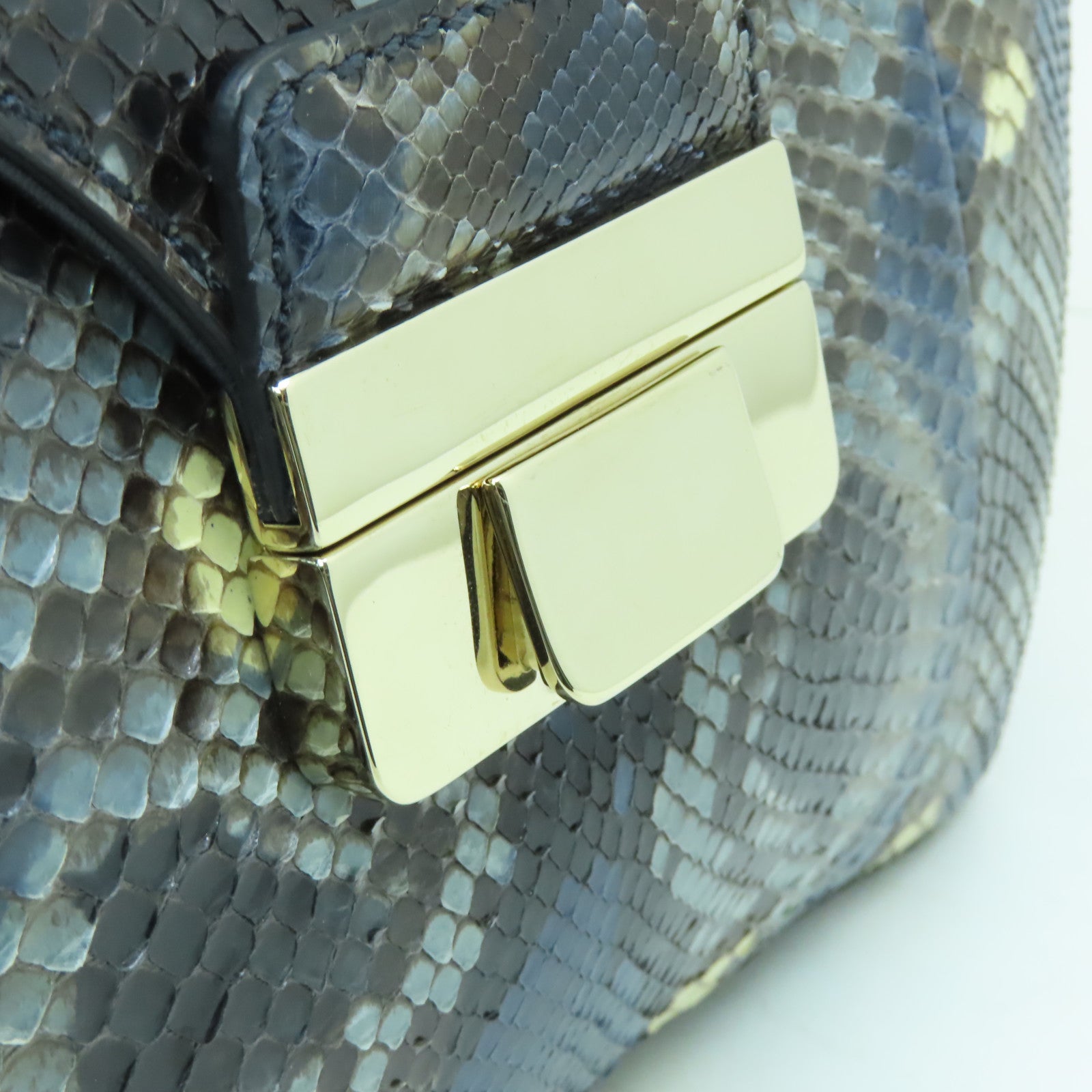 Valentino 蛇皮皮革Handbag金扣手挽袋藍色/黒色