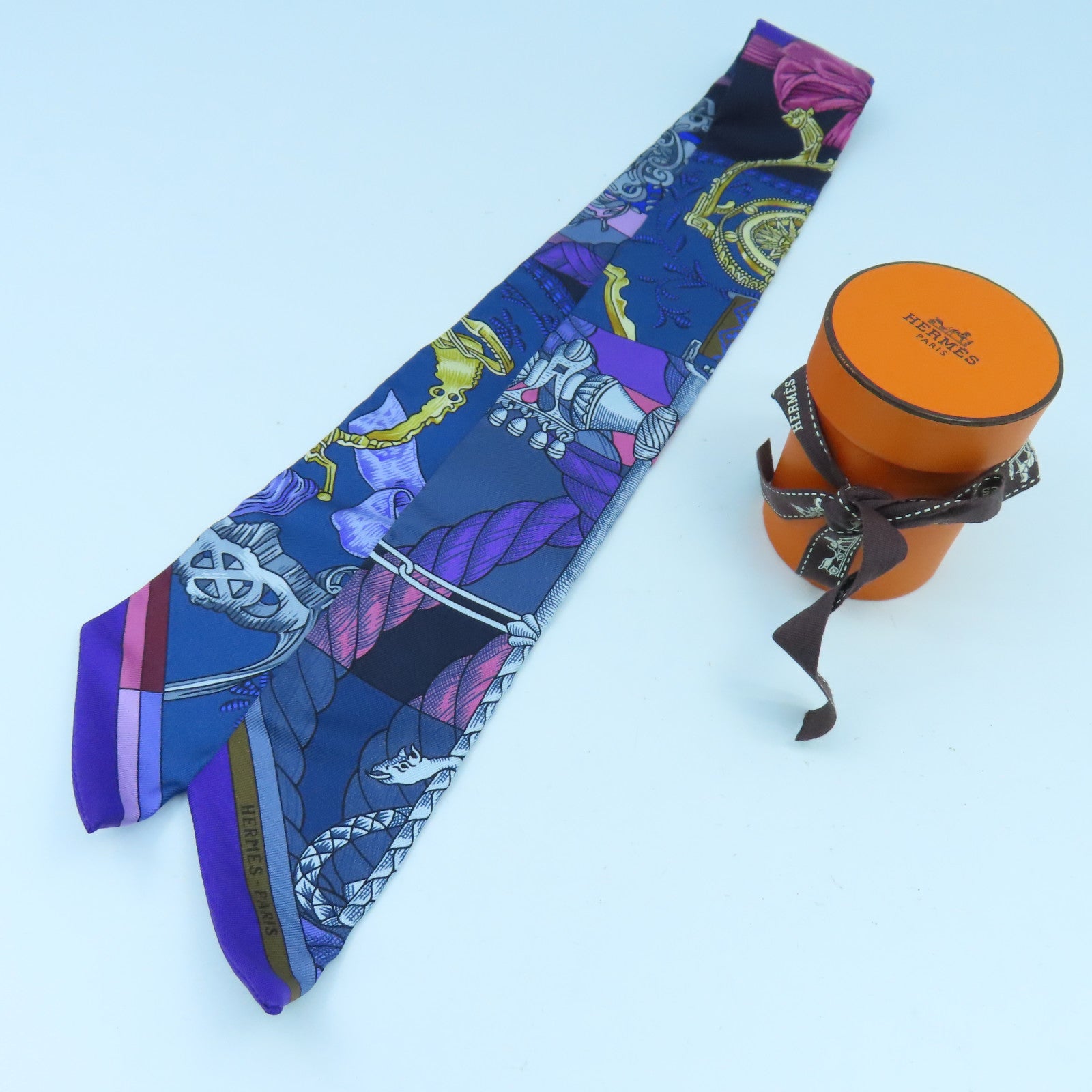 HERMES 丝质Twilly丝巾蓝色