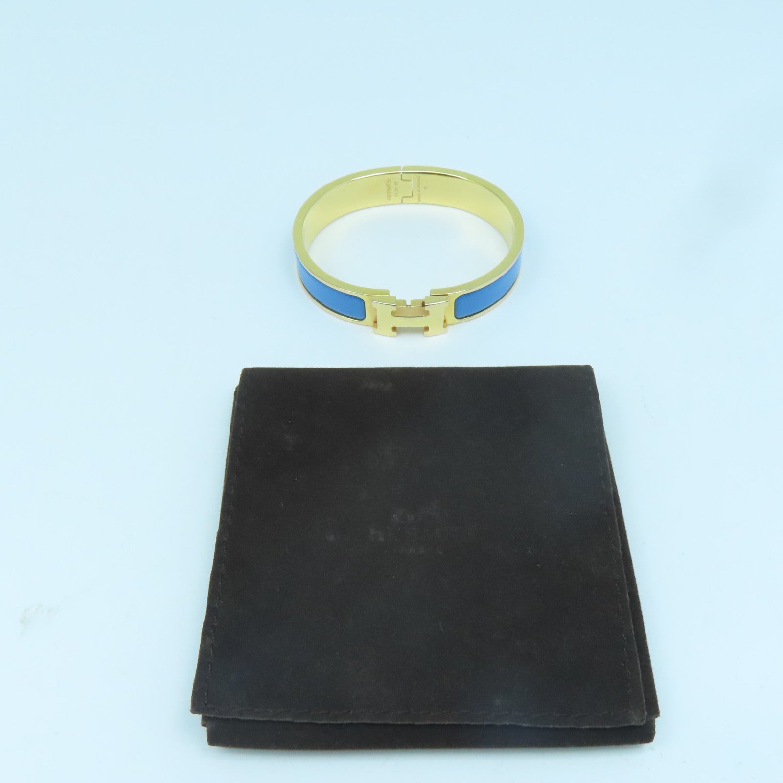 HERMES 金屬/琺瑯H Bangle金扣手鐲藍色/金色