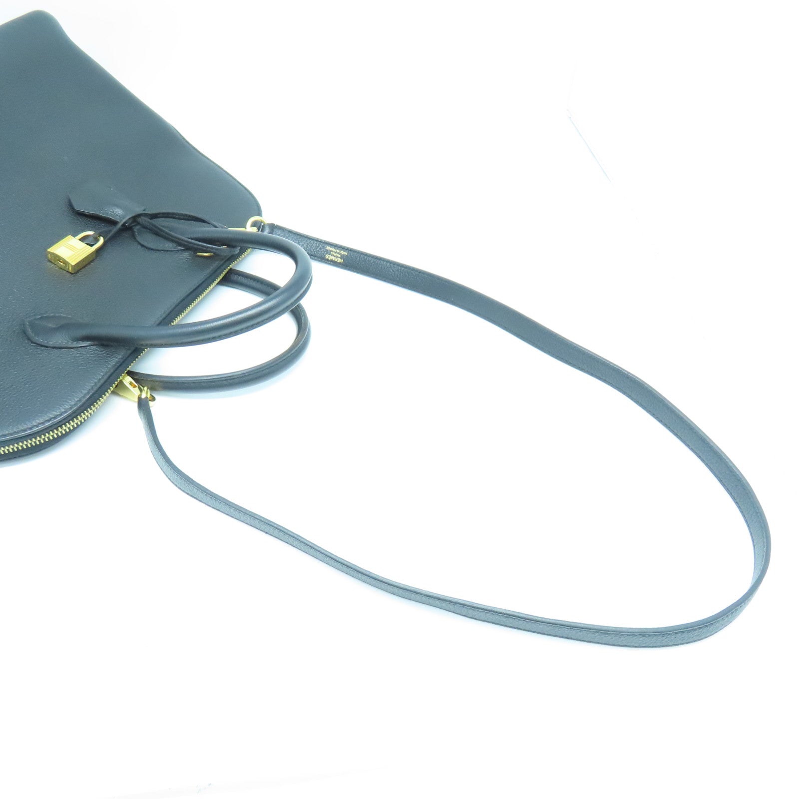 HERMES Goatskin Leather Bolide 1923 Gold Buckle Handle Shoulder Bag Black