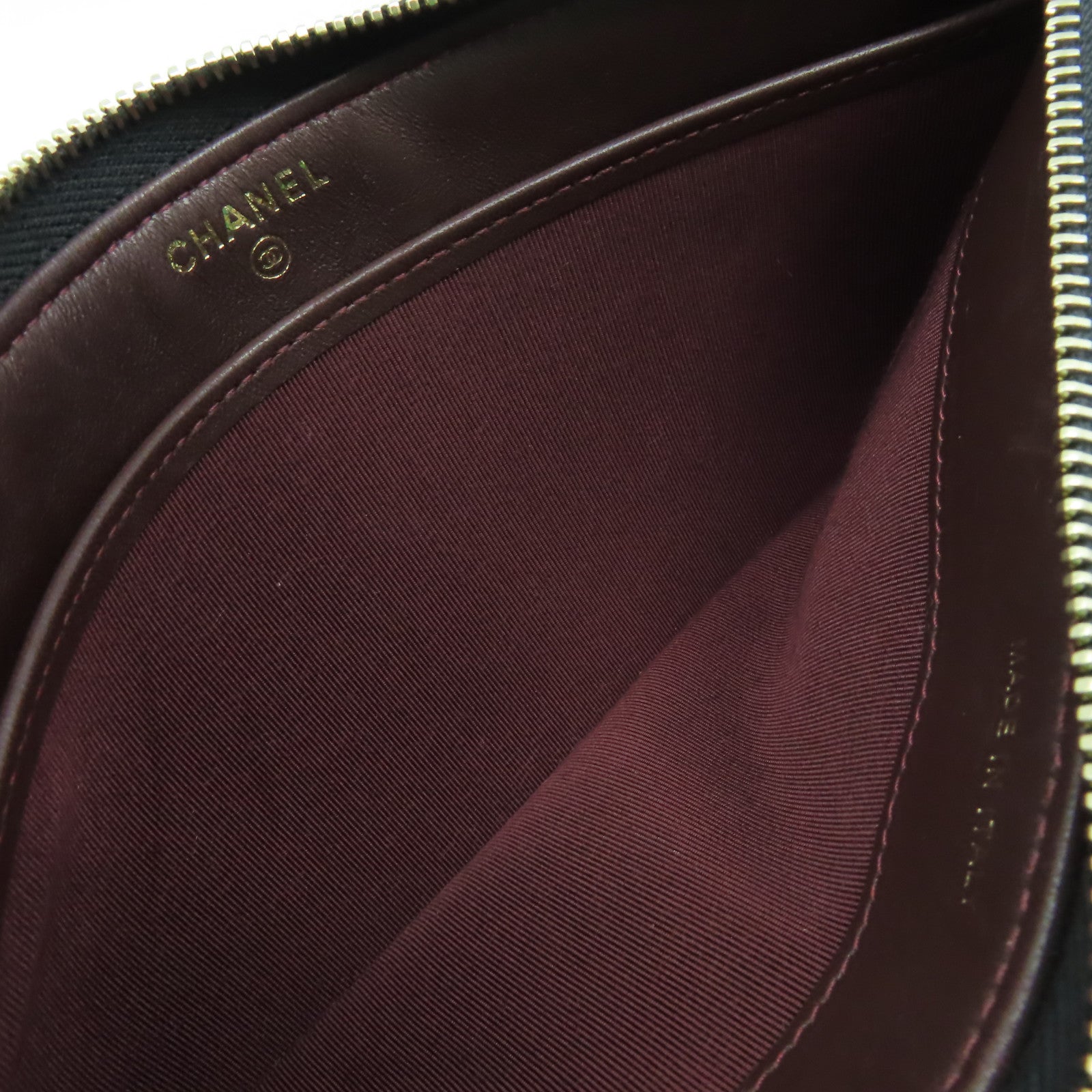 CHANEL 菱格羊皮批皮革Pouch Wallet金扣長錢包黑色
