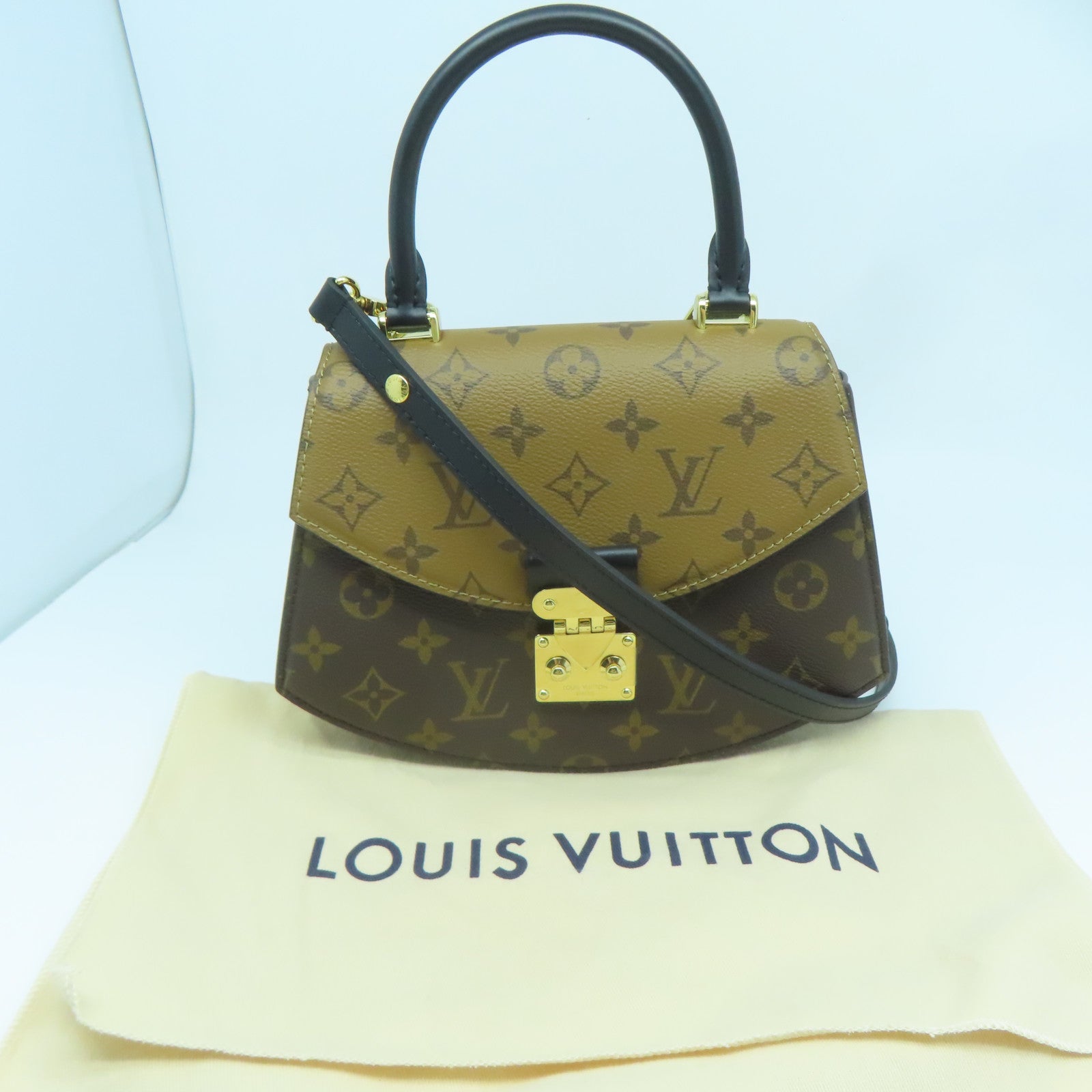 LOUIS VUITTON Monogram Reverse Tilsitt金扣手挽肩背兩用袋啡色