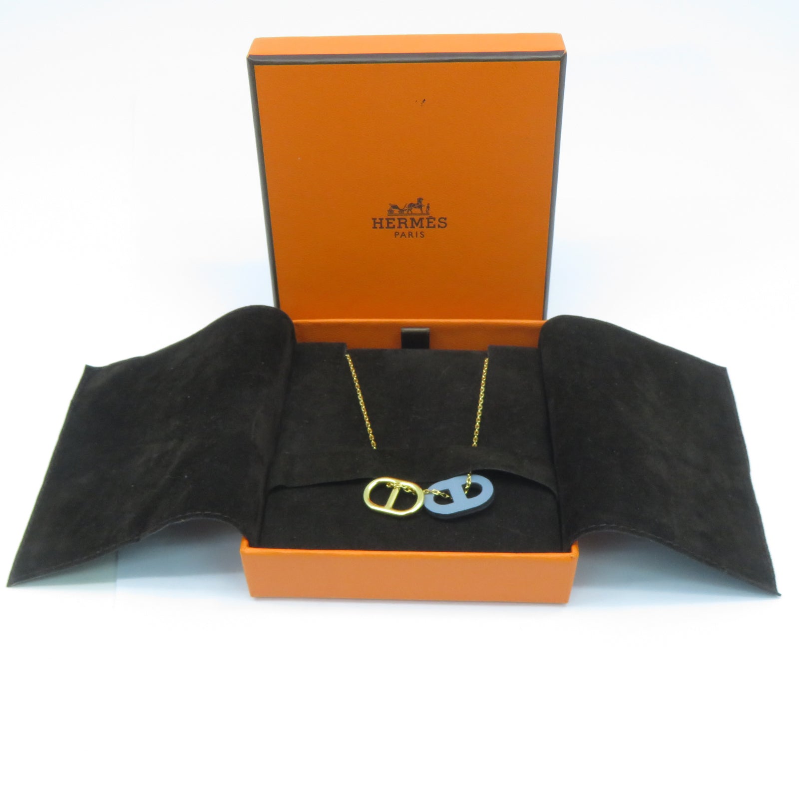 HERMES 金屬Necklace金扣項鍊金色/藍色