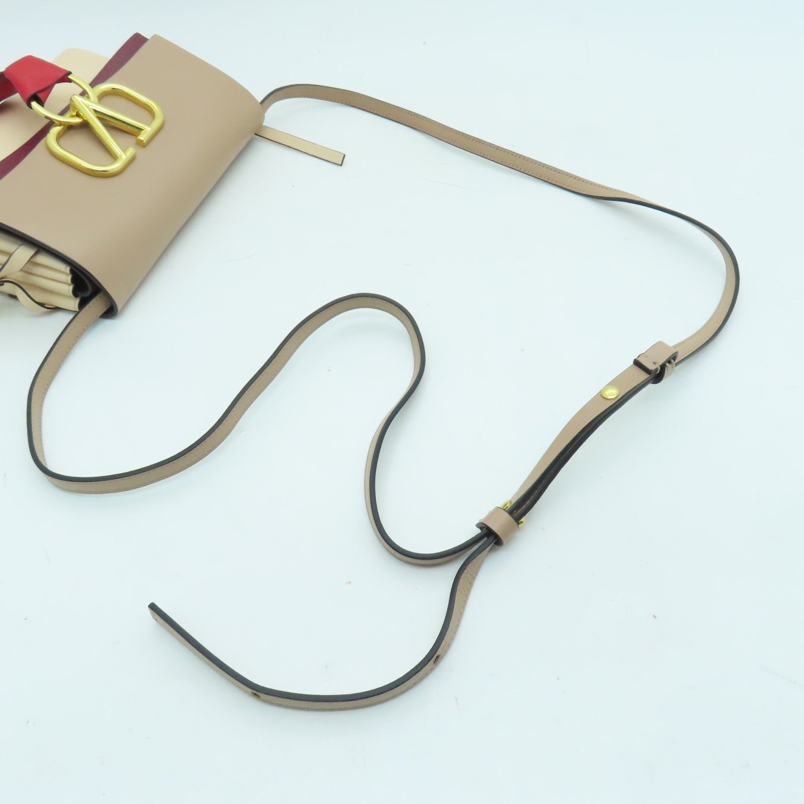 Valentino 【激減優惠】牛皮皮革Shoulder Bag金扣肩背袋淺褐色/紅色/黑色