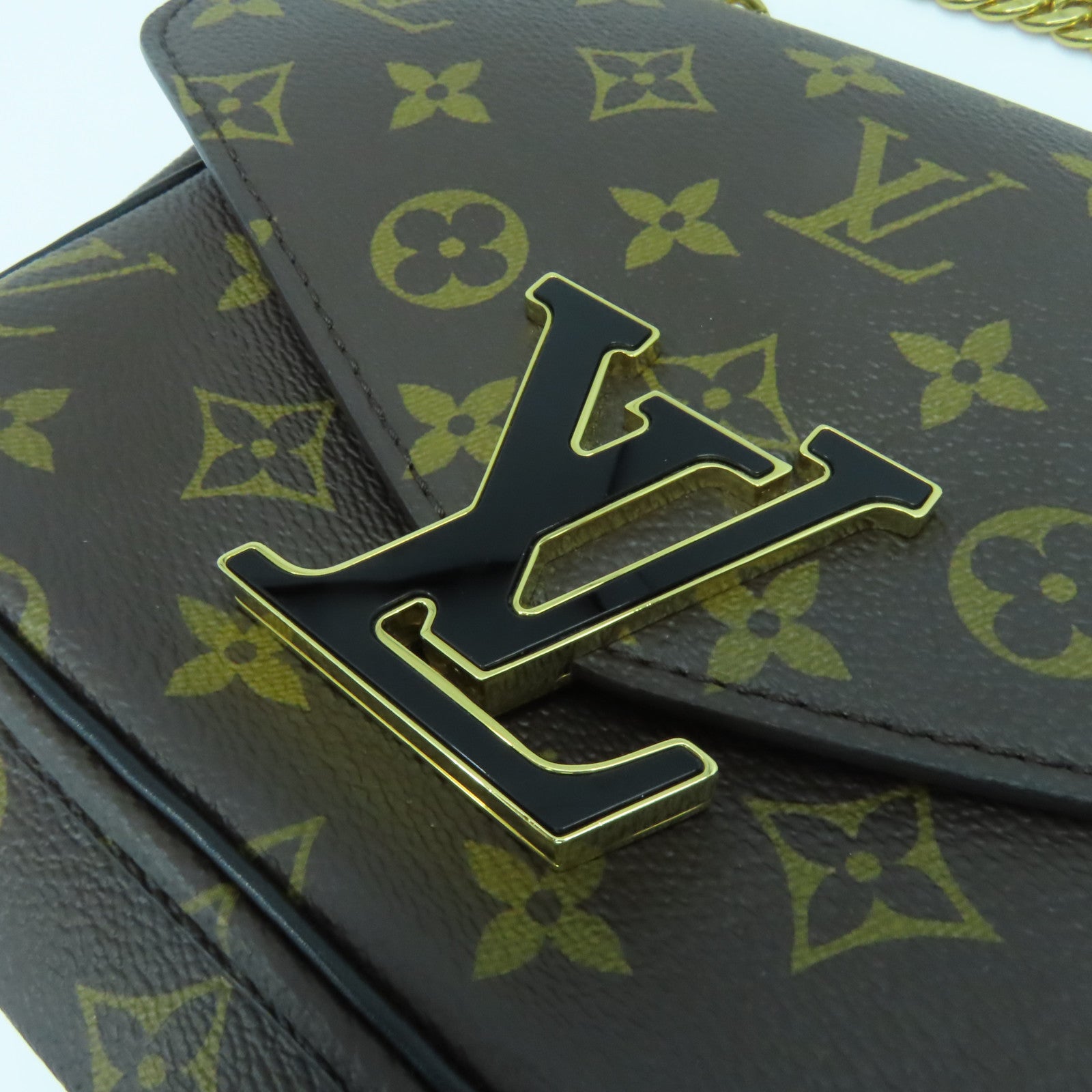 LOUIS VUITTON Monogram Passy金扣鏈帶肩背袋啡色