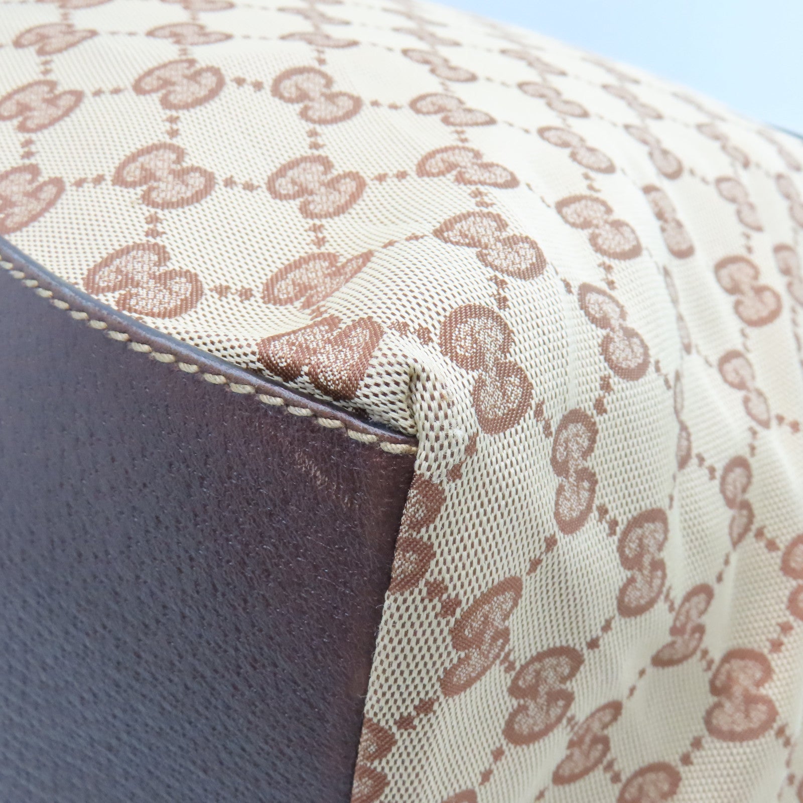 GUCCI Canvas Shoulder Bag Silver Buckle Brown/Beige