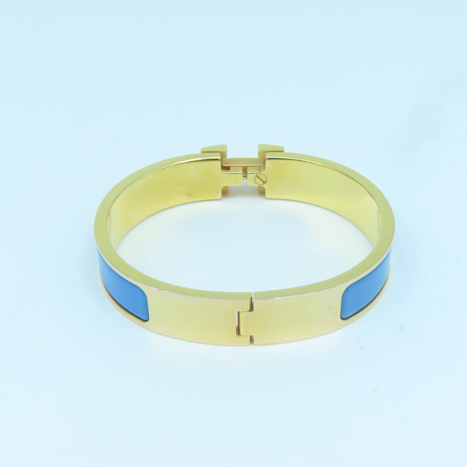 HERMES 金屬/琺瑯H Bangle金扣手鐲藍色/金色