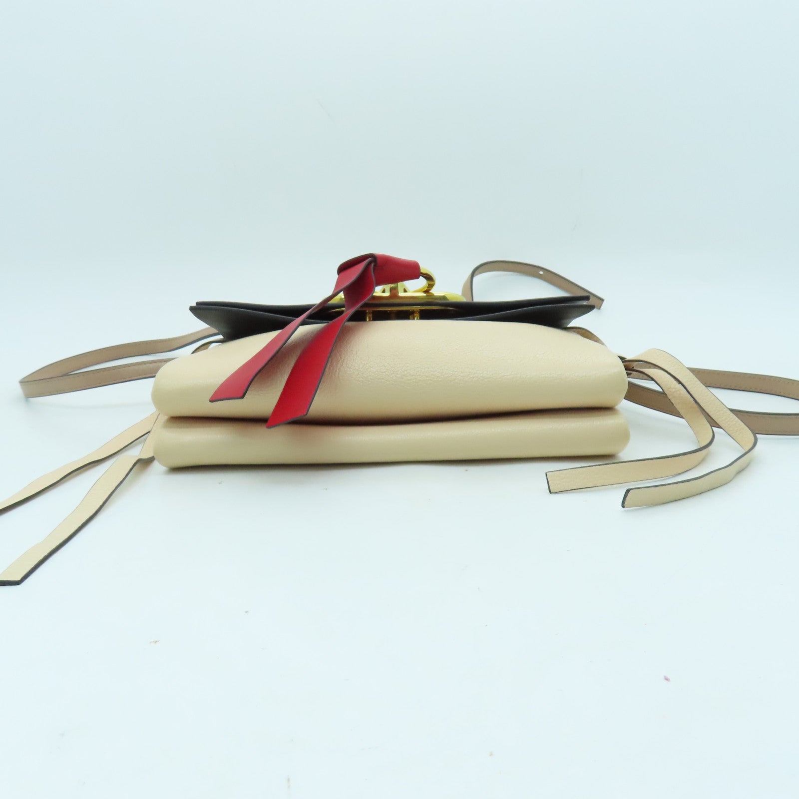 Valentino 【激減優惠】牛皮皮革Shoulder Bag金扣肩背袋淺褐色/紅色/黑色